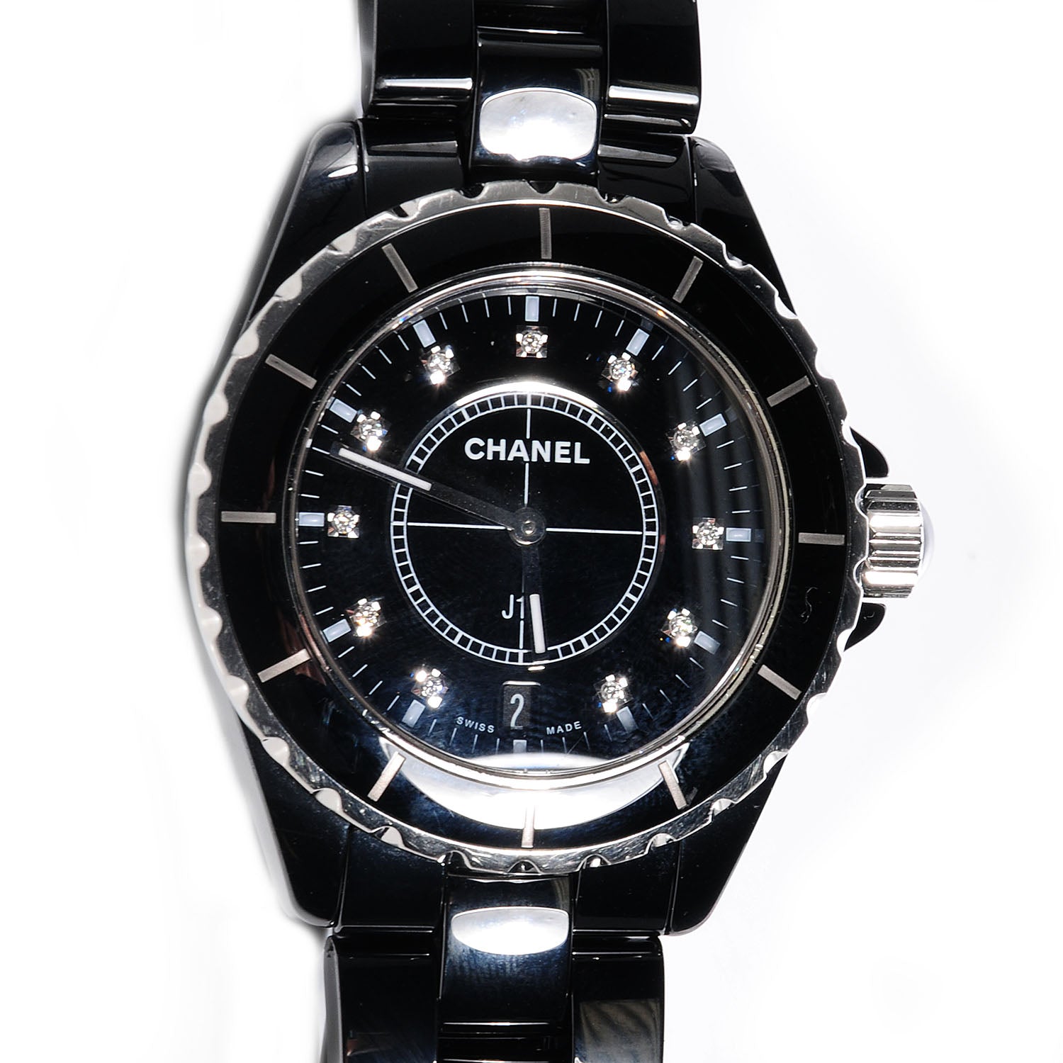 Chanel Stainless Steel Ceramic Diamond 33mm J12 Quartz Watch Black 1 of 6