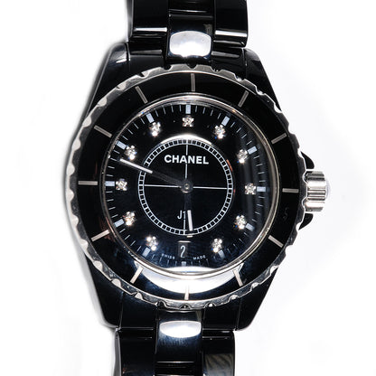 Chanel Stainless Steel Ceramic Diamond 33mm J12 Quartz Watch Black 1 of 6