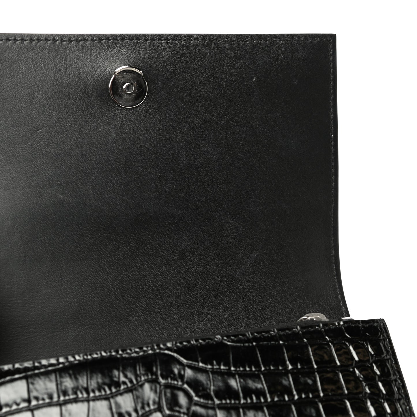 Calfskin Crocodile Embossed Monogram Kate Belt Bag Black
