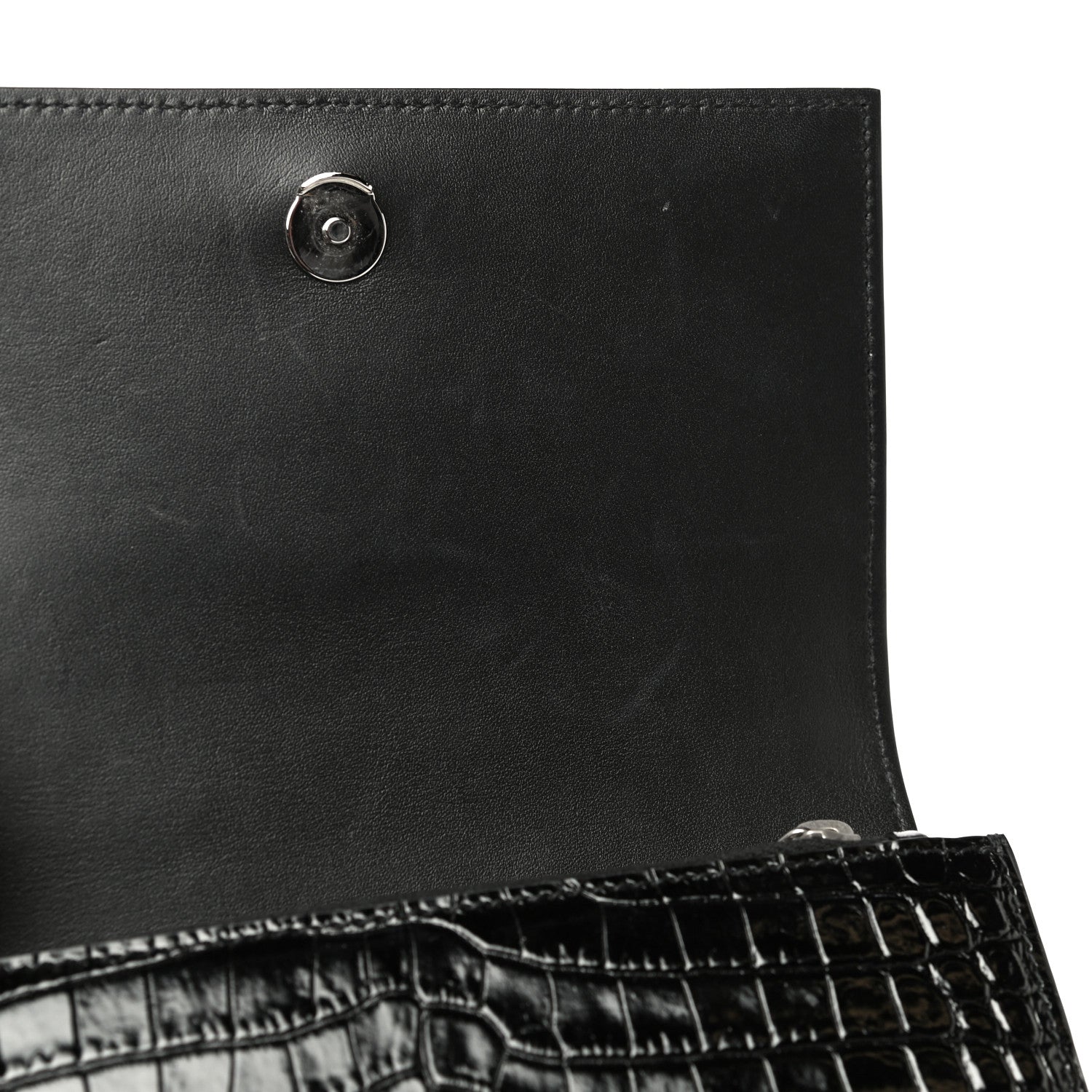 Saint Laurent Calfskin Crocodile Embossed Monogram Kate Belt Bag Black 11 of 20