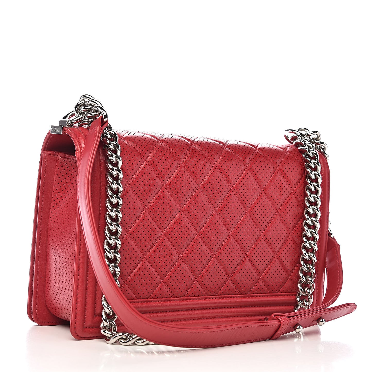 Perforated Lambskin Quilted New Medium Boy Flap Dark Pink