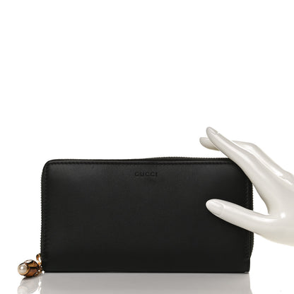 Gucci Calfskin Bamboo Round Zip Long Wallet Black 2 of 9