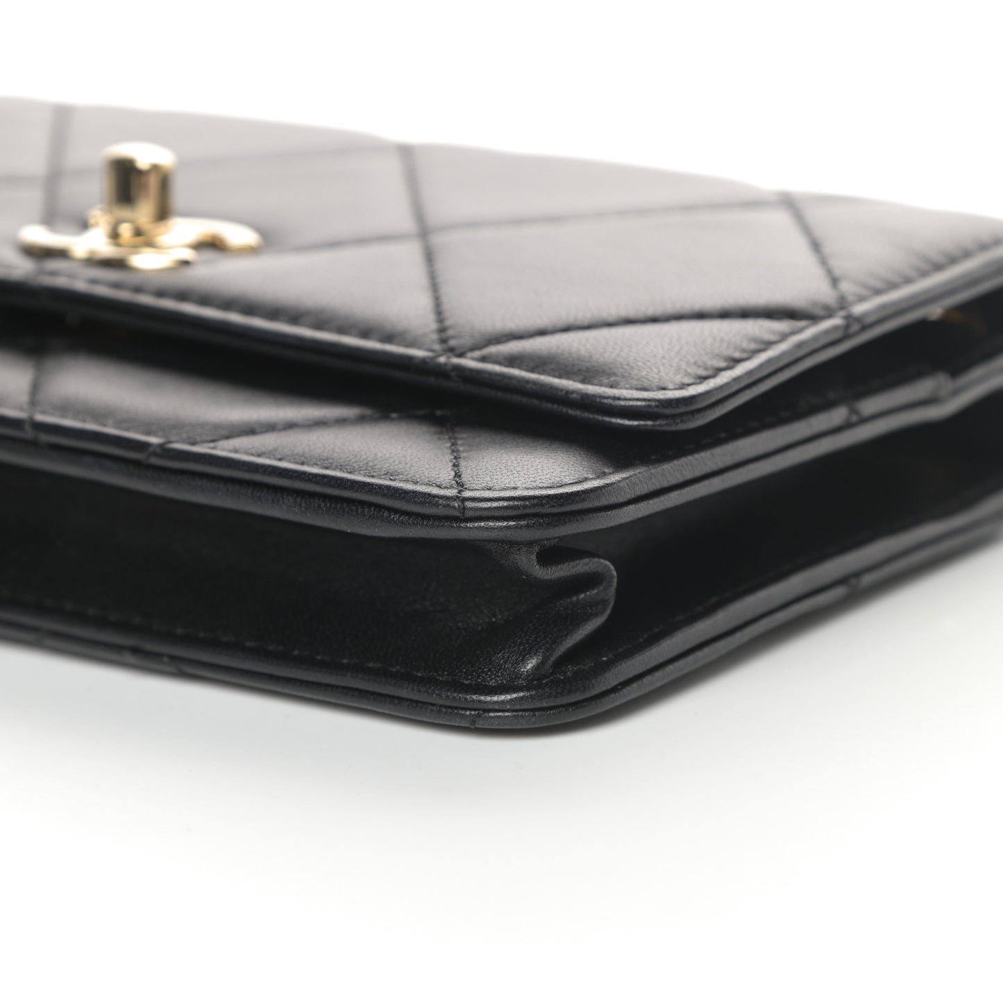 Lambskin Quilted Trendy CC Wallet On Chain WOC Black