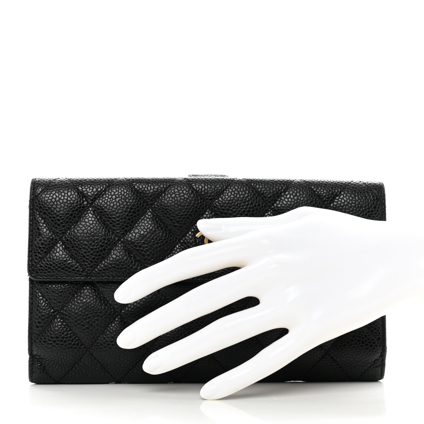 Caviar Quilted Long Flap Wallet Black