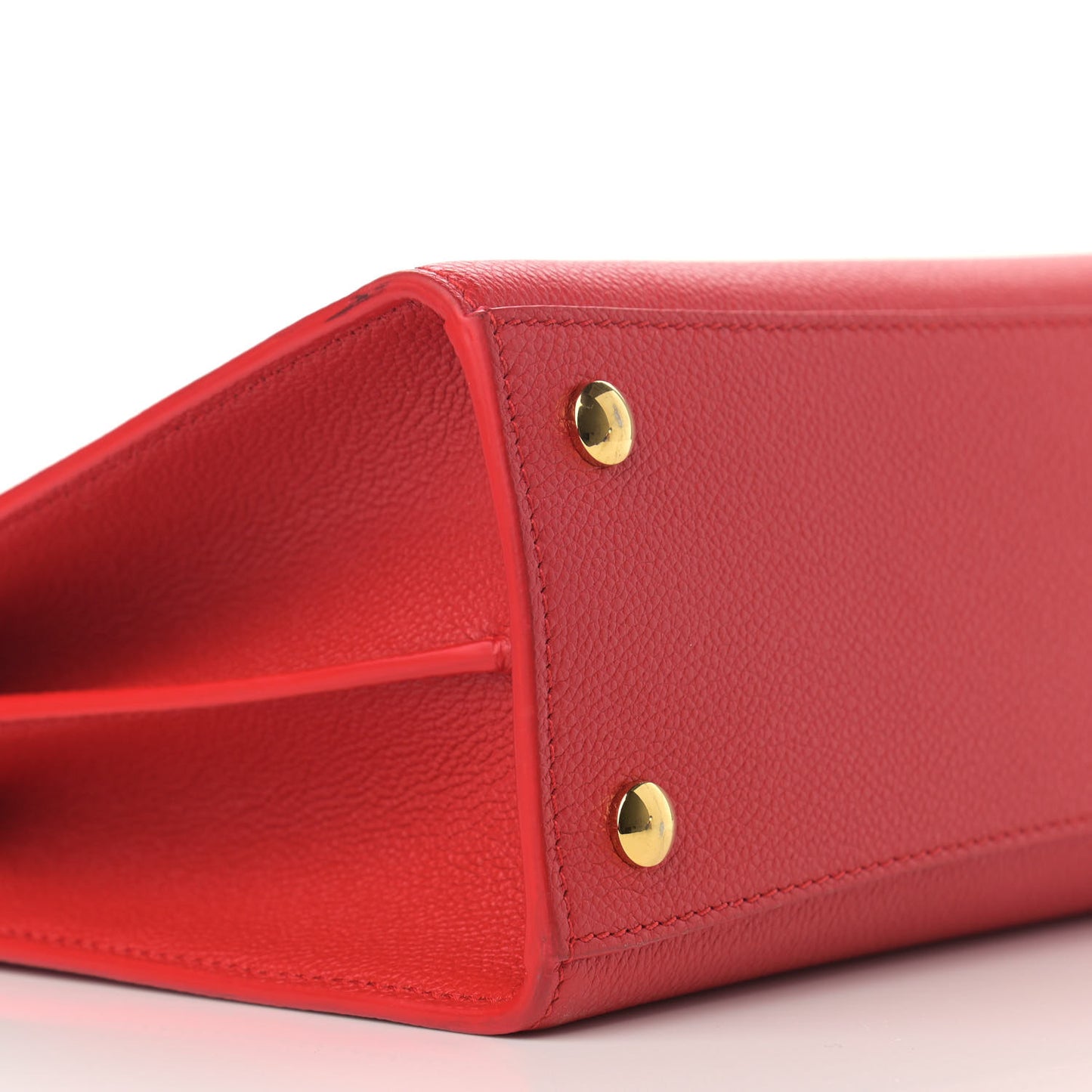 Grainy Calfskin Small Two Handle Title Bag Red