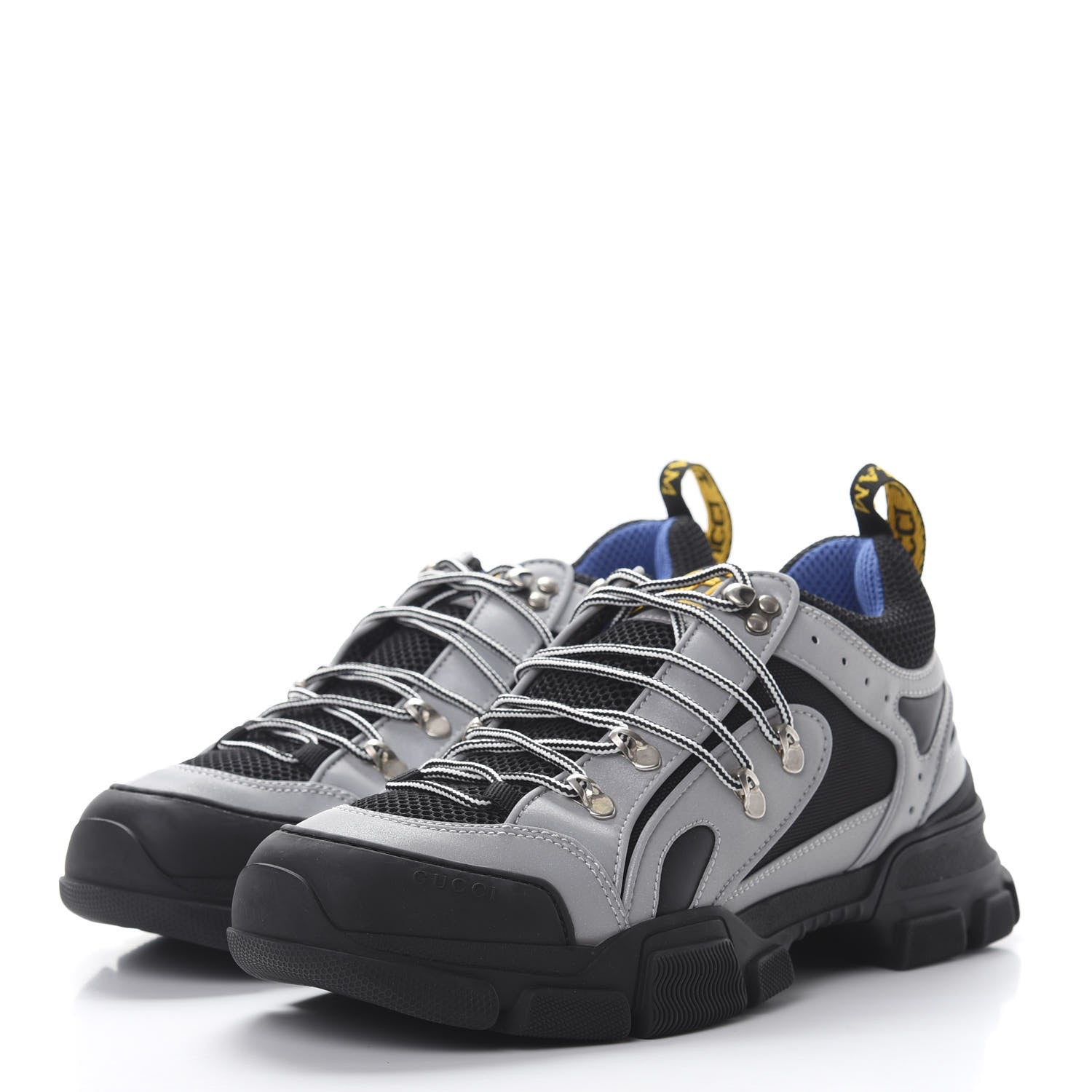 Gucci X SEGA Mesh Technical Canvas Calfskin Reflective Mens Flashtrek Sneakers 9.5 Silver Black 3 of 7