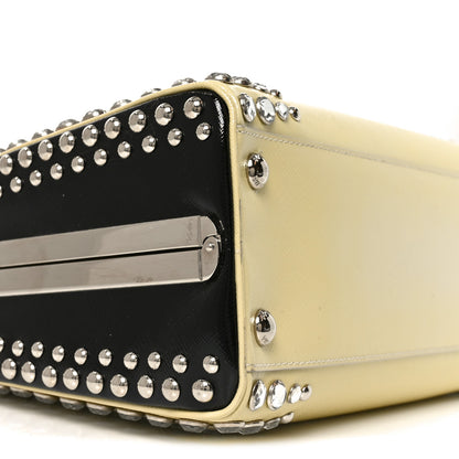 Prada Saffiano Lux Crystal Pyramid Bag Talco Black 8 of 9