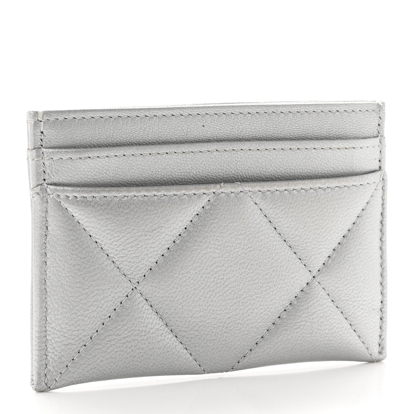Metallic Goatskin Quilted 19 Card Holder Silver
