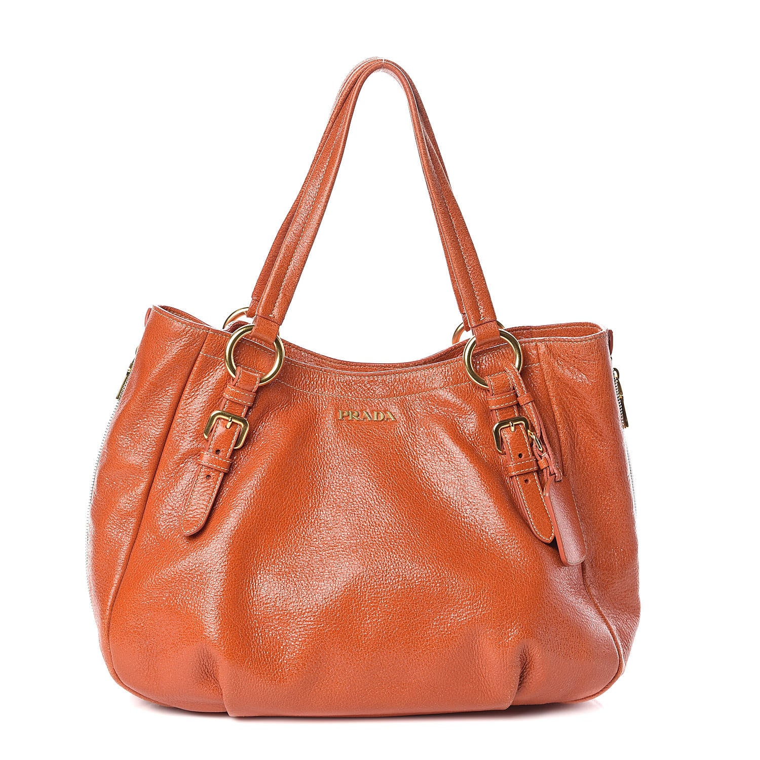 Prada Cervo Lux Zippered Tote Papaya 1 of 9