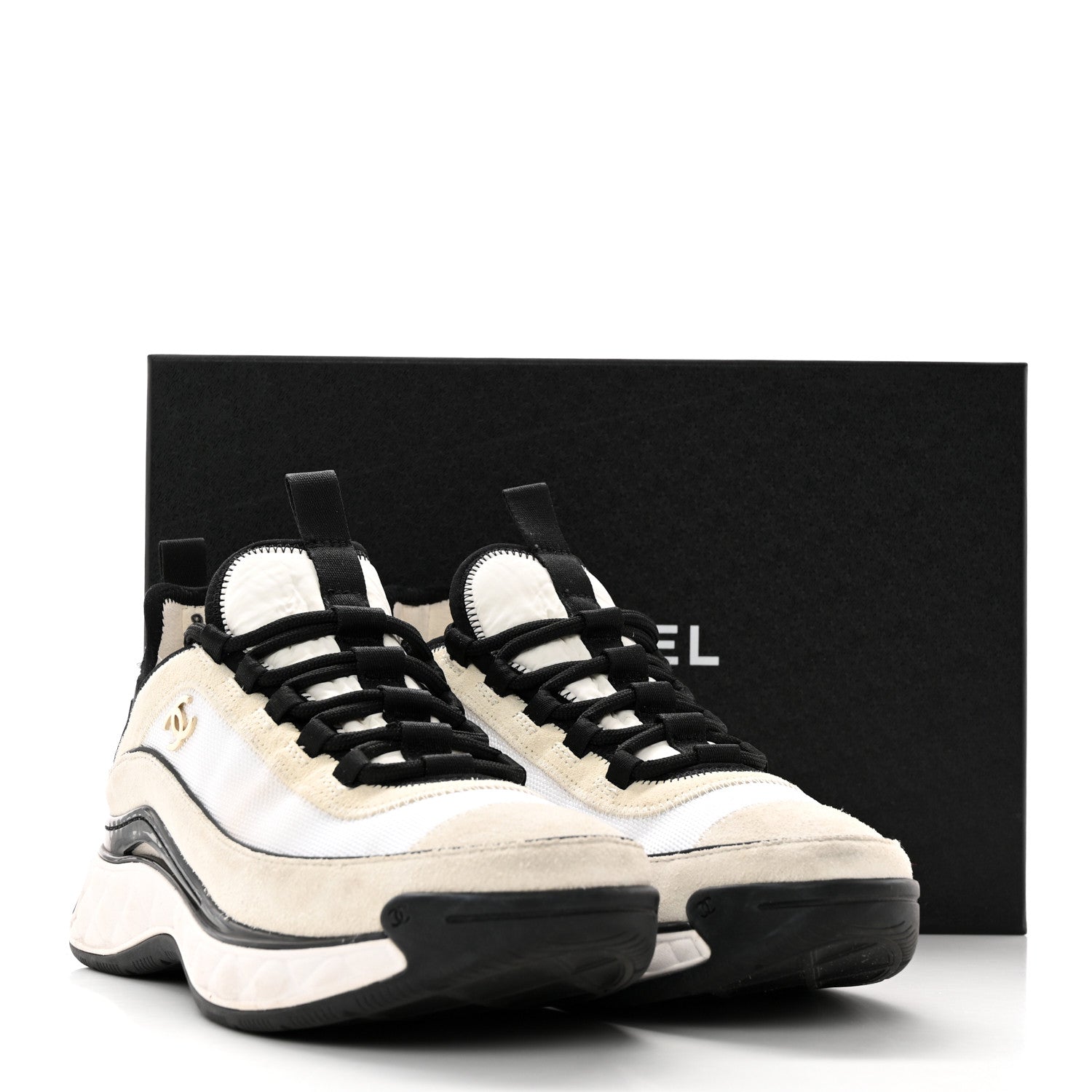 Chanel Fabric Suede Calfskin CC Sneakers 38.5 White Light Grey 11 of 11