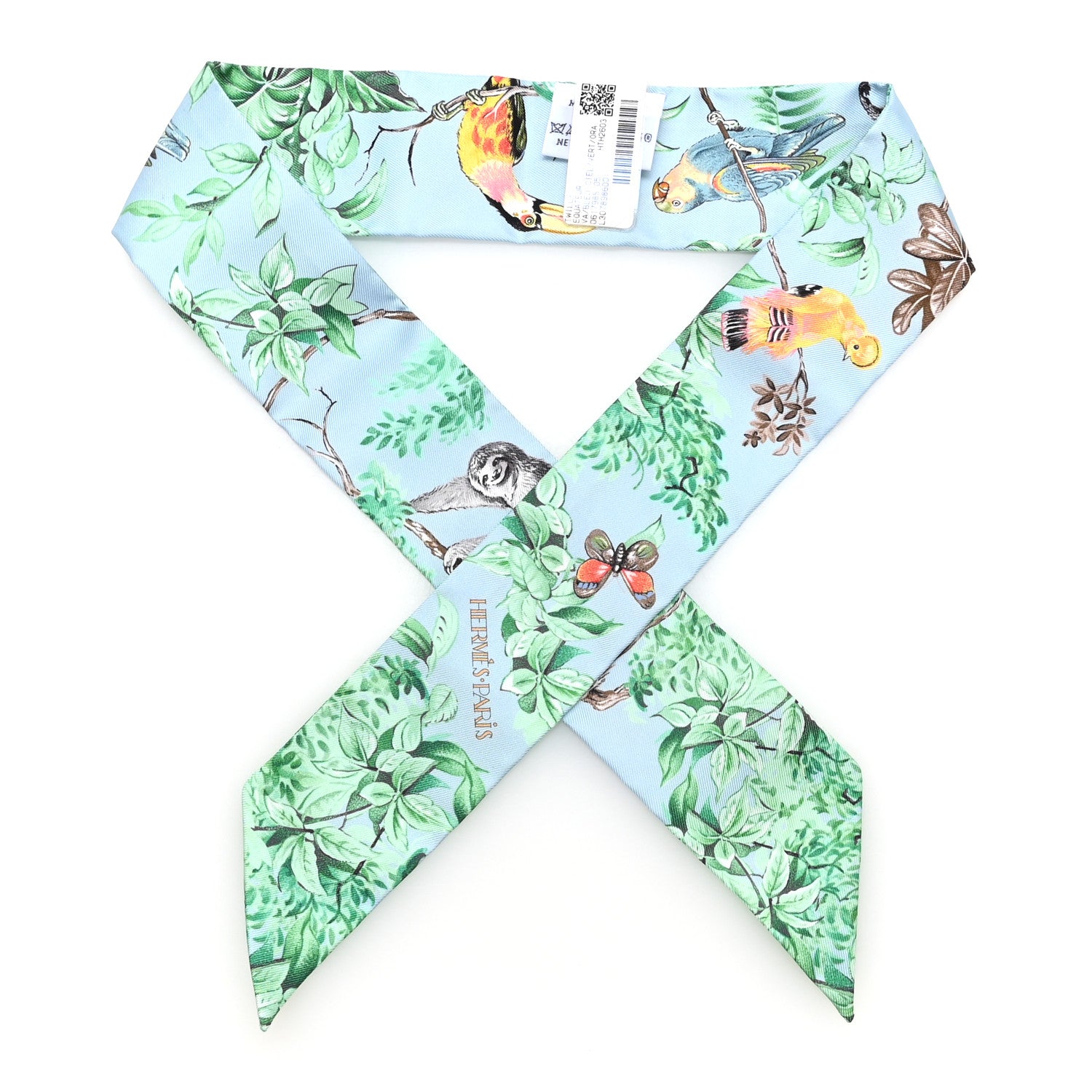 Hermes Silk Equateur Twilly Bleu Ciel Vert Orange 1 of 4