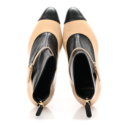 Chanel Lambskin Booties 40.5 Black Beige 2 of 10