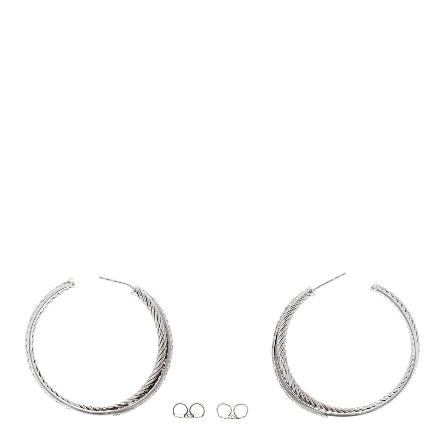 Sterling Silver 14K White Gold Diamond 44mm Crossover Hoop Earrings