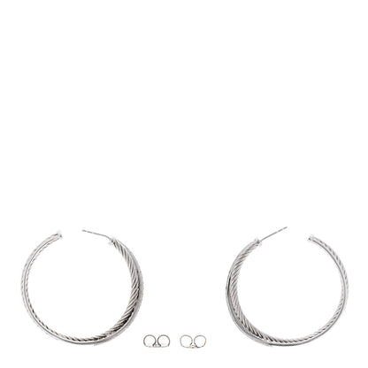 David Yurman Sterling Silver 14K White Gold Diamond 44mm Crossover Hoop Earrings 3 of 7