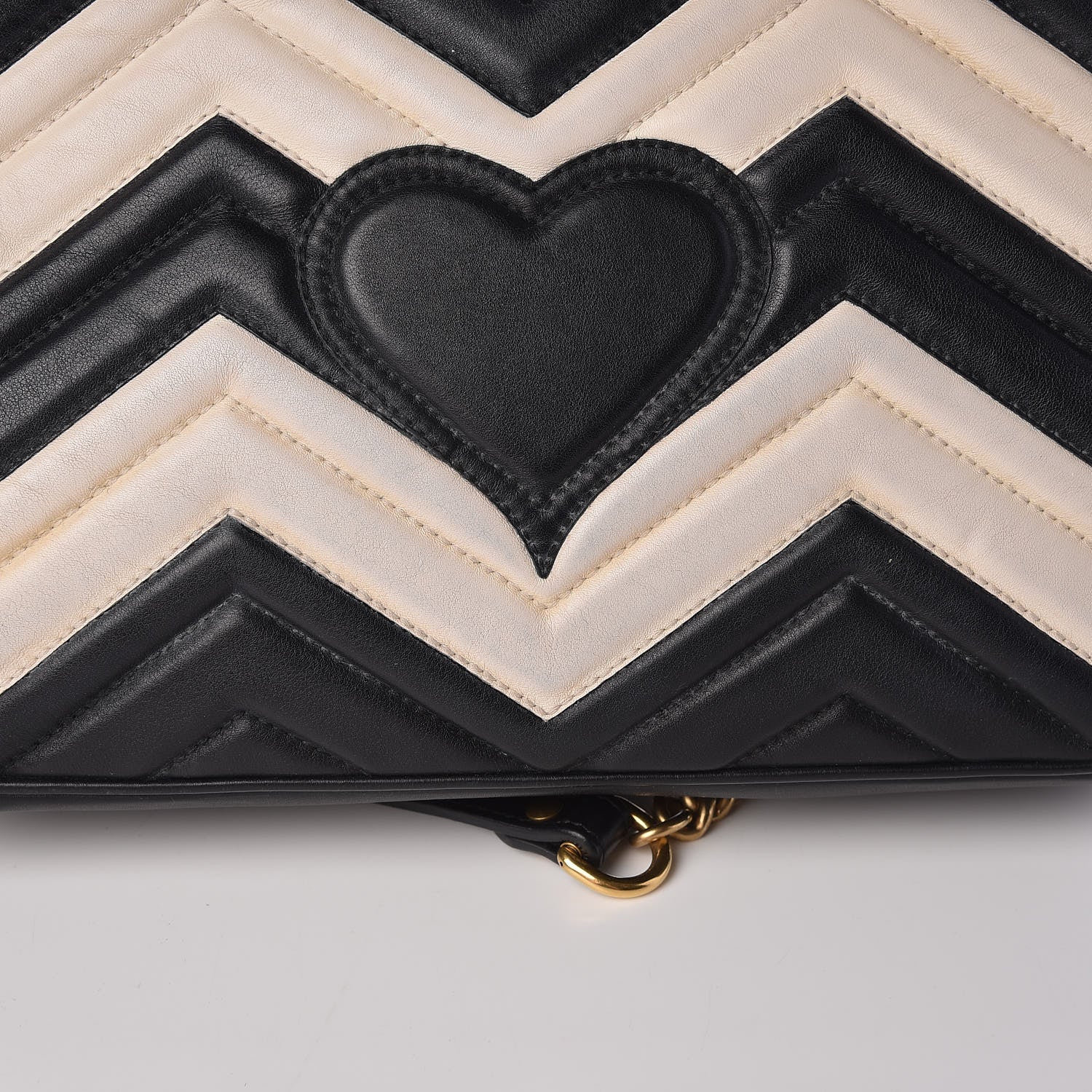 Gucci Calfskin Matelasse Medium GG Marmont Shoulder Bag Black White 12 of 13