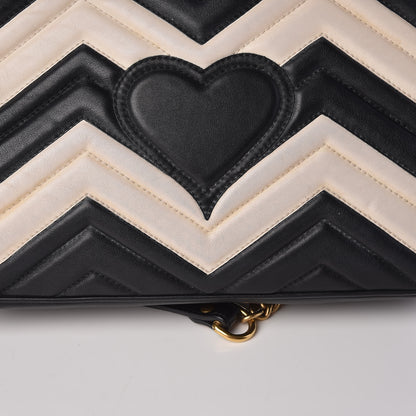 Gucci Calfskin Matelasse Medium GG Marmont Shoulder Bag Black White 12 of 13