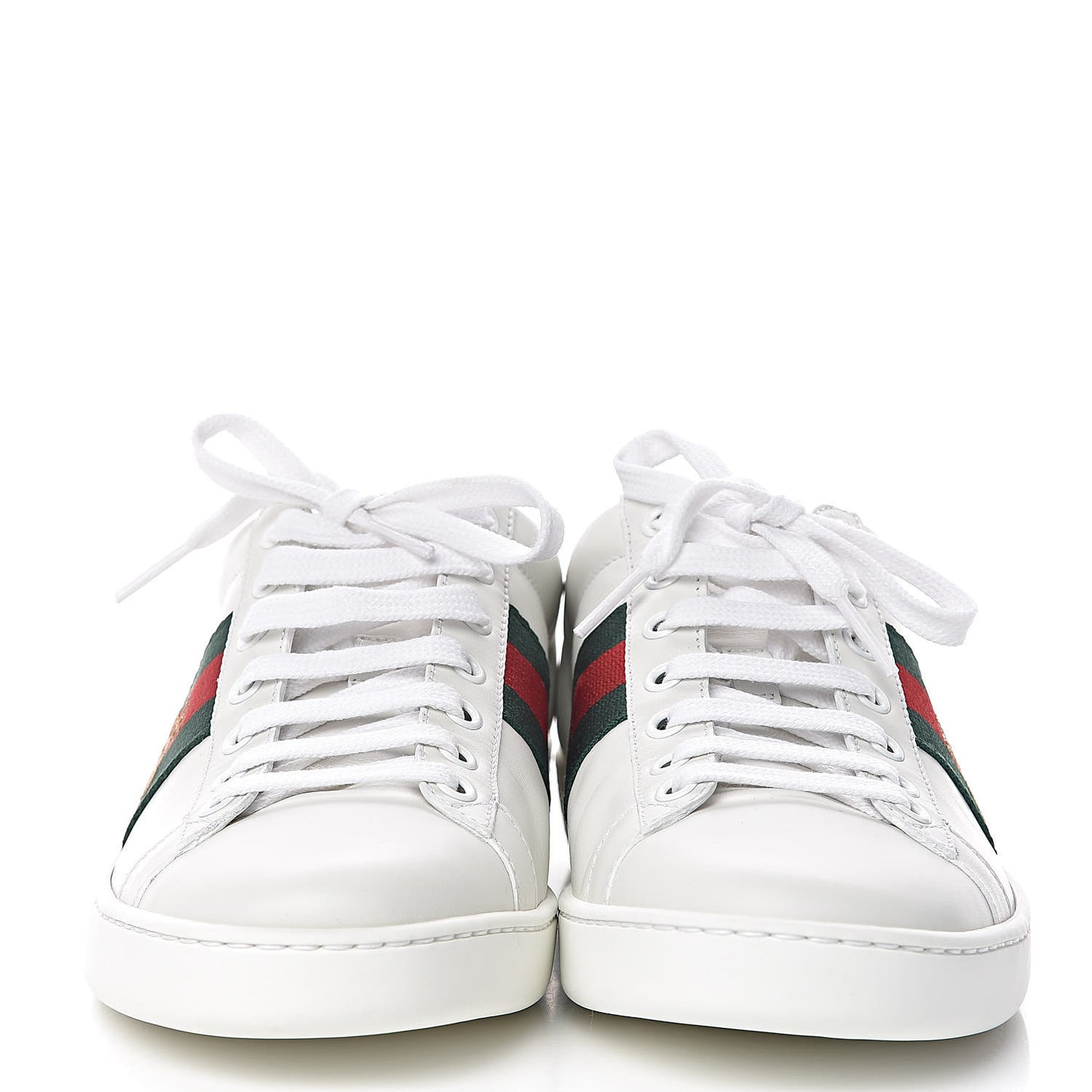 Calfskin Web Bee Embroidered Womens Ace Sneakers 37.5 White Green
