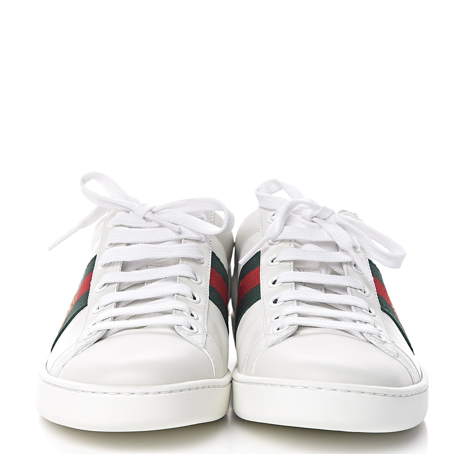 Gucci Calfskin Web Bee Embroidered Womens Ace Sneakers 37.5 White Green 2 of 9