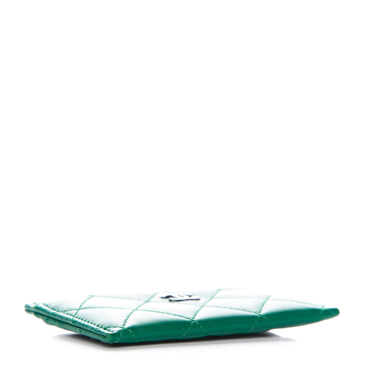 Lambskin Quilted Card Holder Green