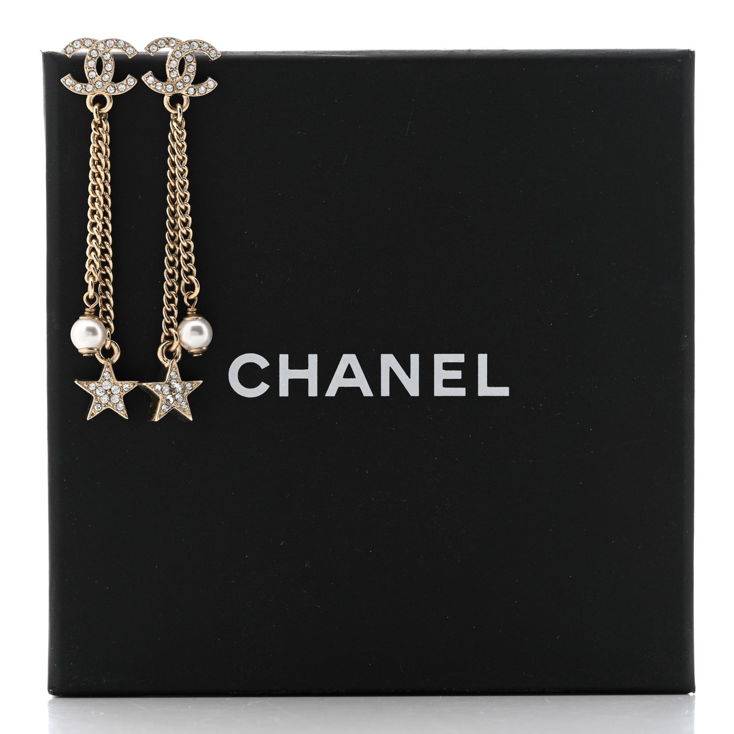 Crystal Pearl CC Star Drop Earrings Gold