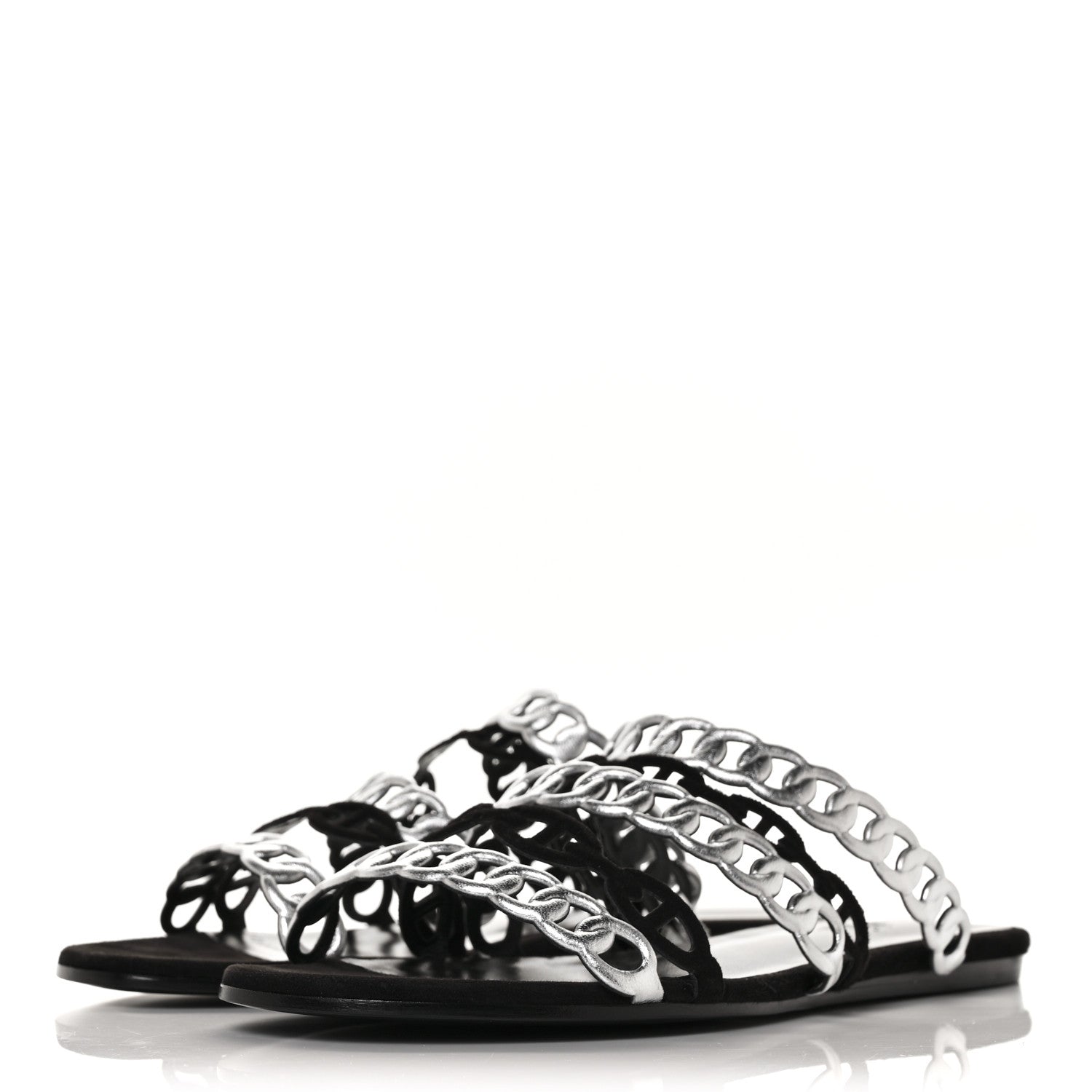 Hermes Metallic Nappa Suede Chaine d'Ancre Nude Sandals 39 Black Gris Argente 6 of 14