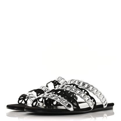 Hermes Metallic Nappa Suede Chaine d'Ancre Nude Sandals 39 Black Gris Argente 6 of 14