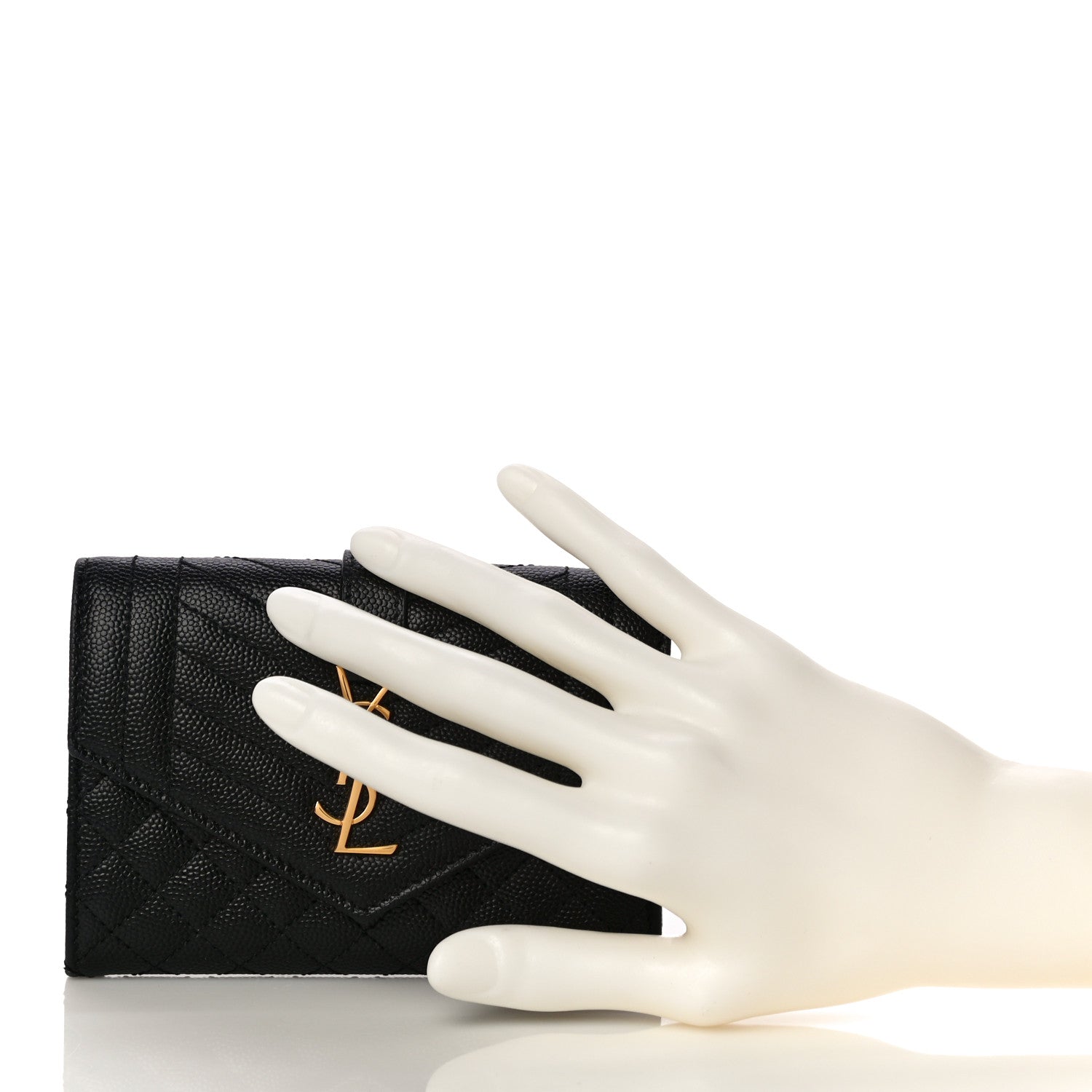 Saint Laurent Grain De Poudre Textured Mixed Matelasse Triquilt Small Monogram Envelope Wallet Black 2 of 10