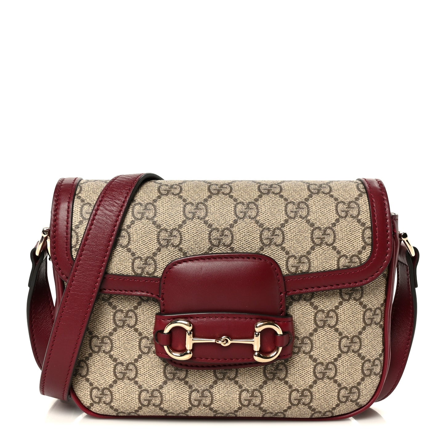 GG Supreme Monogram Horsebit 1955 Soft Small Shoulder Bag Beige Ebony Rosso Ancora