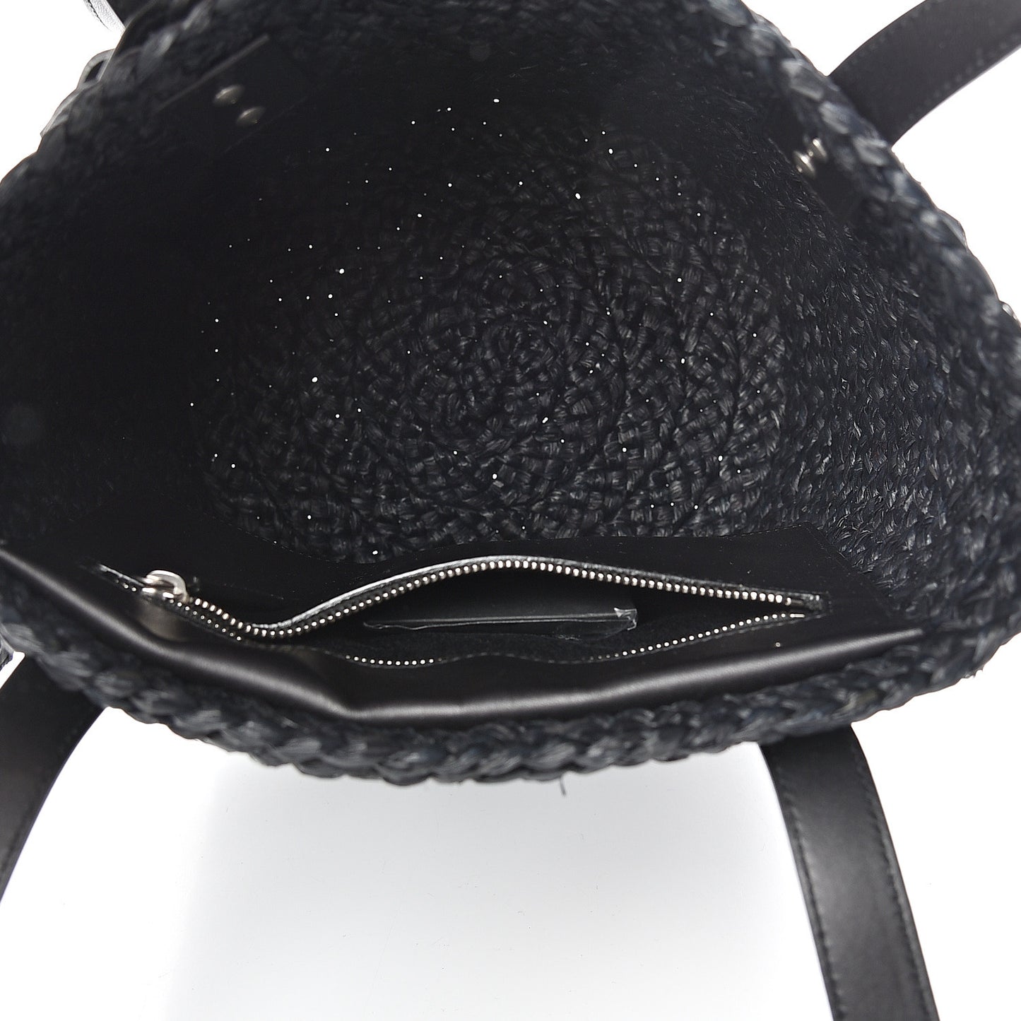 Raffia Calfskin Small Panier Tote Black