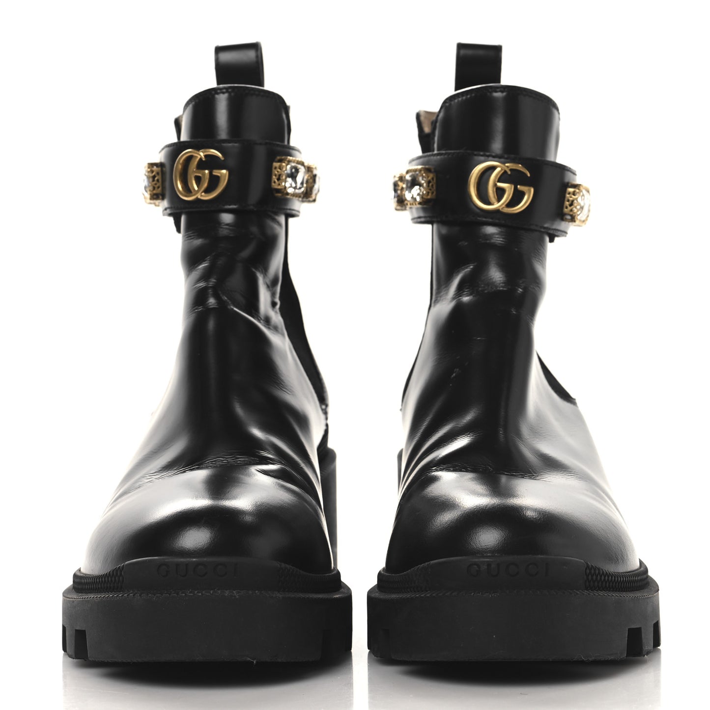 Calfskin Crystal GG Trip Chelsea Ankle Boots 38.5 Black