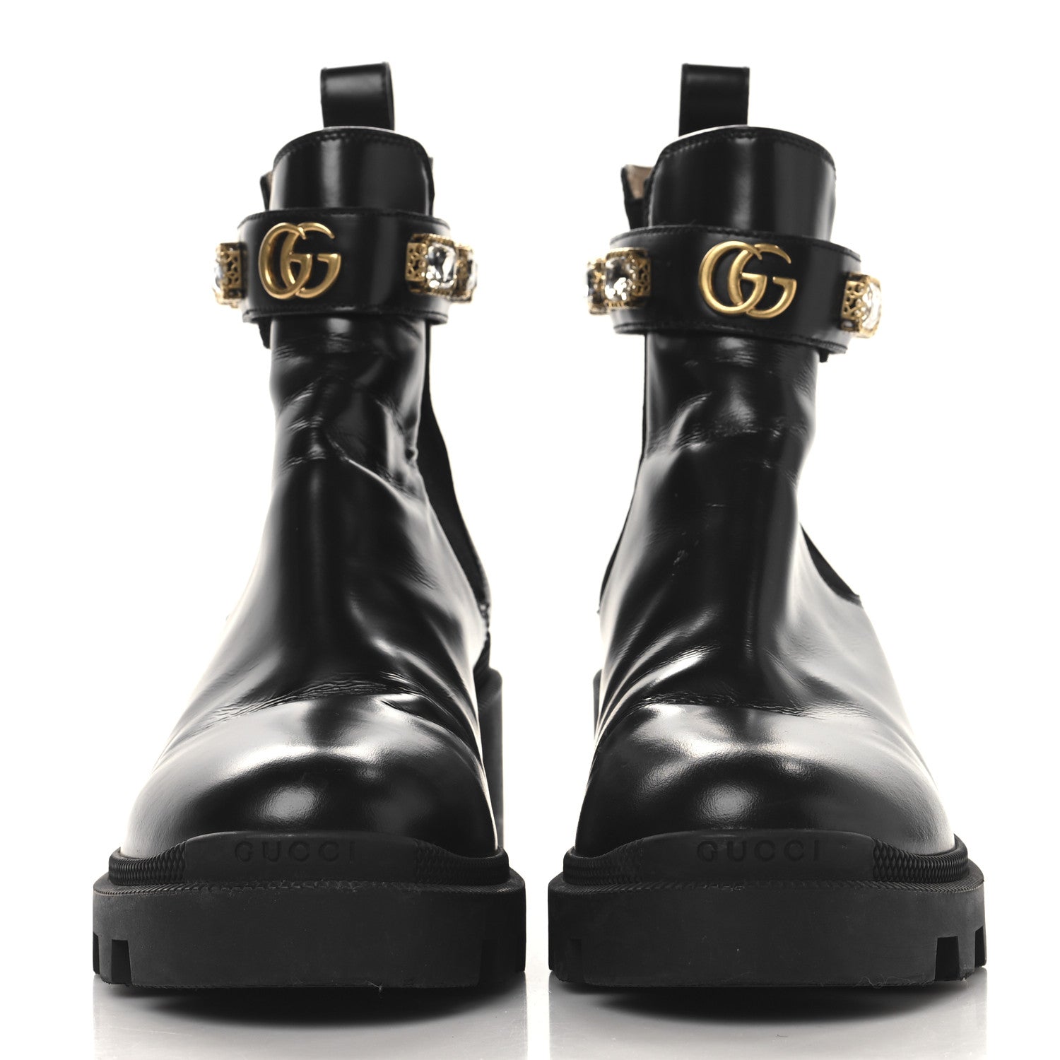 Gucci Calfskin Crystal GG Trip Chelsea Ankle Boots 38.5 Black 3 of 10