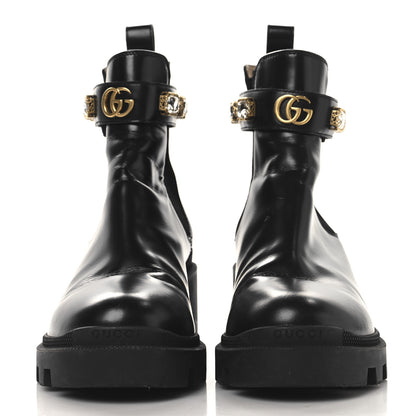 Gucci Calfskin Crystal GG Trip Chelsea Ankle Boots 38.5 Black 3 of 10