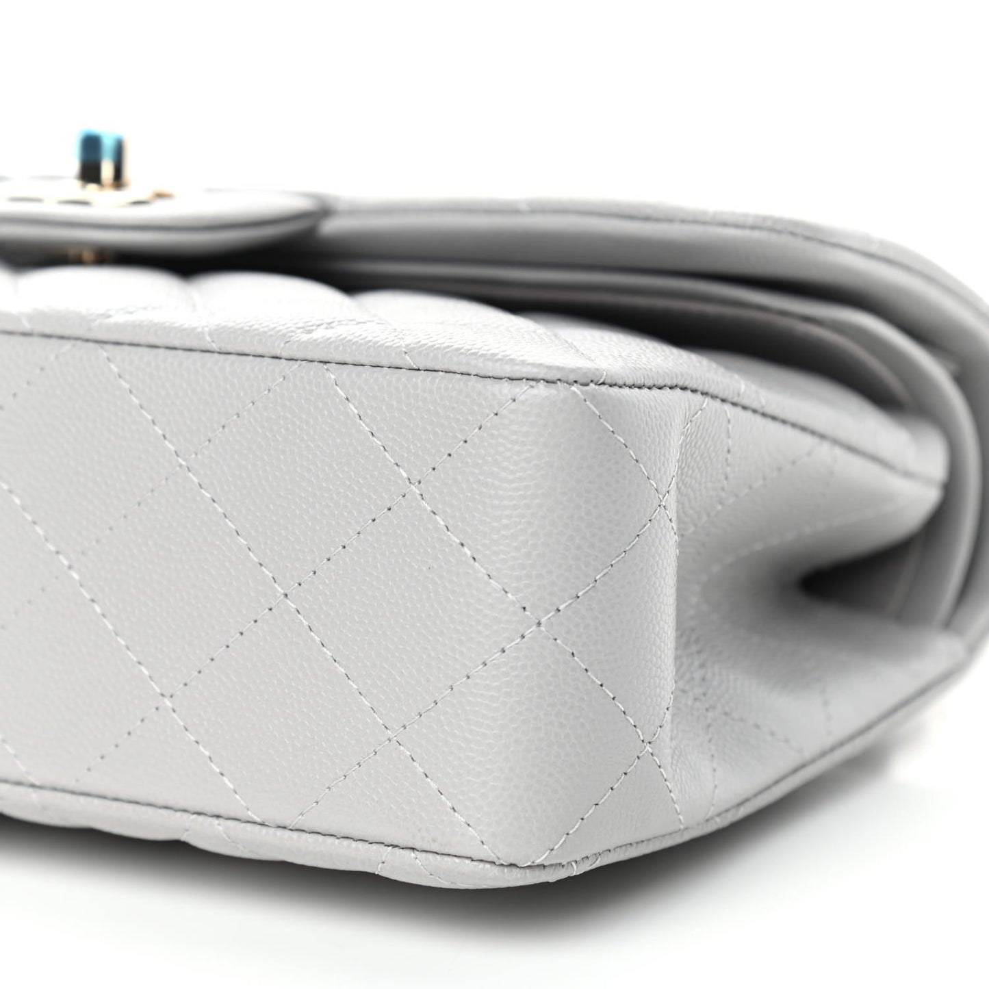 Caviar Quilted Small Double Flap Grey
