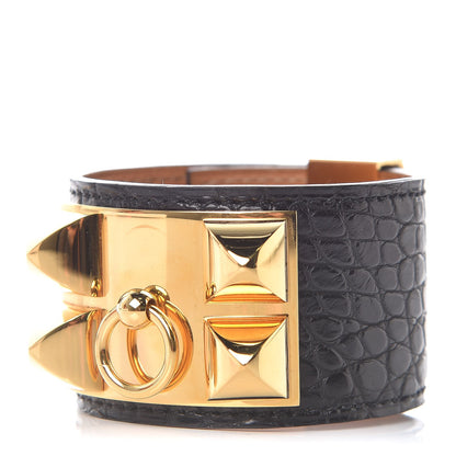 Hermes Shiny Alligator Collier de Chien CDC Bracelet S Black 1 of 7