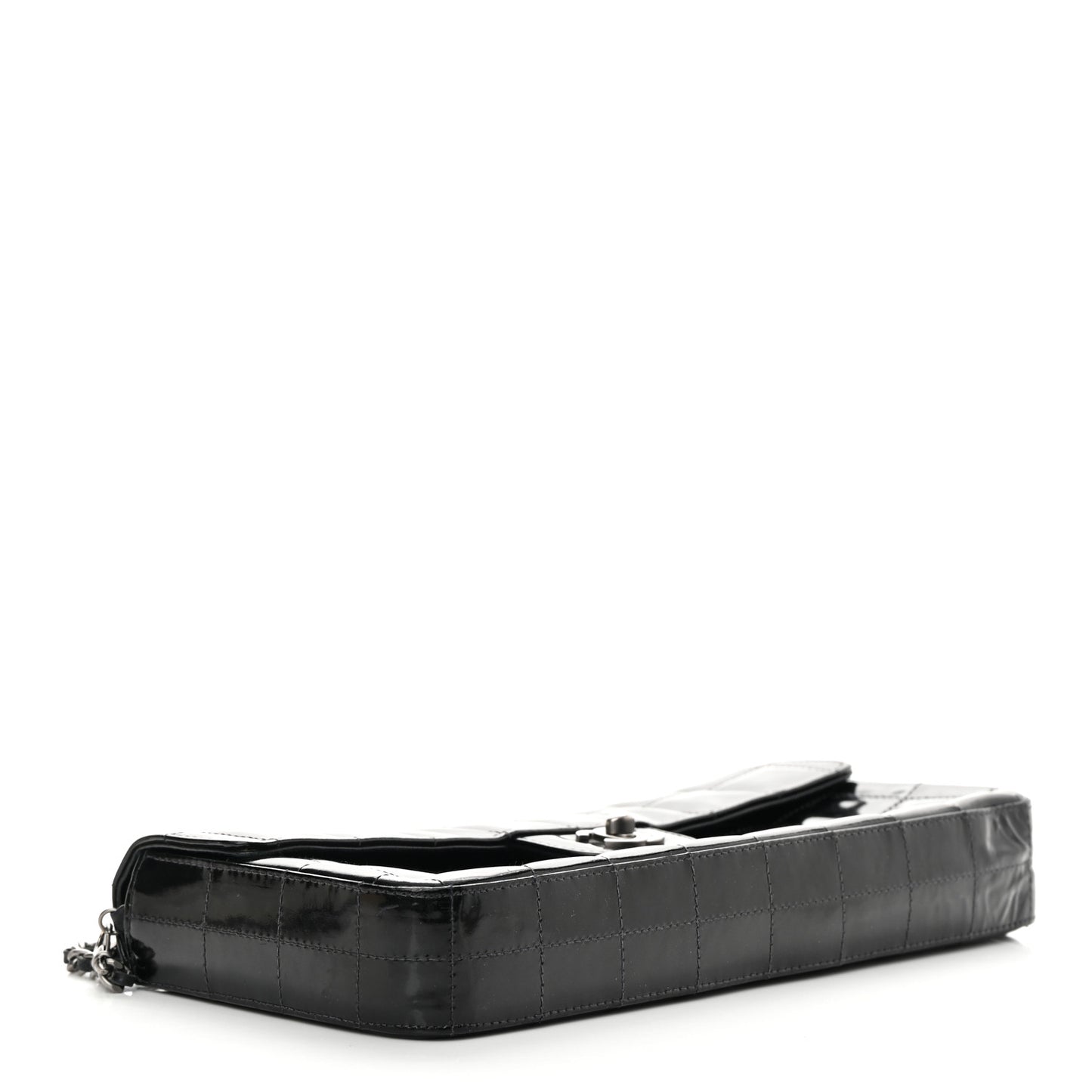 Patent Quilted East West Chocolate Bar Flap Black