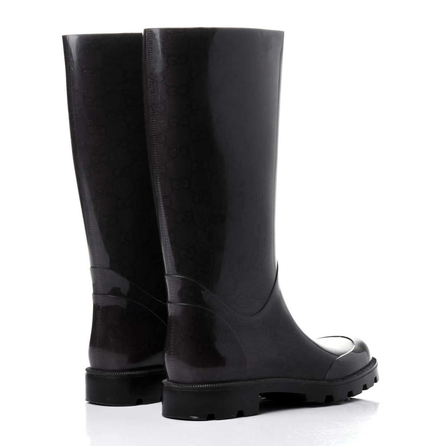 Rubber Monogram Rain Boots 37 Black