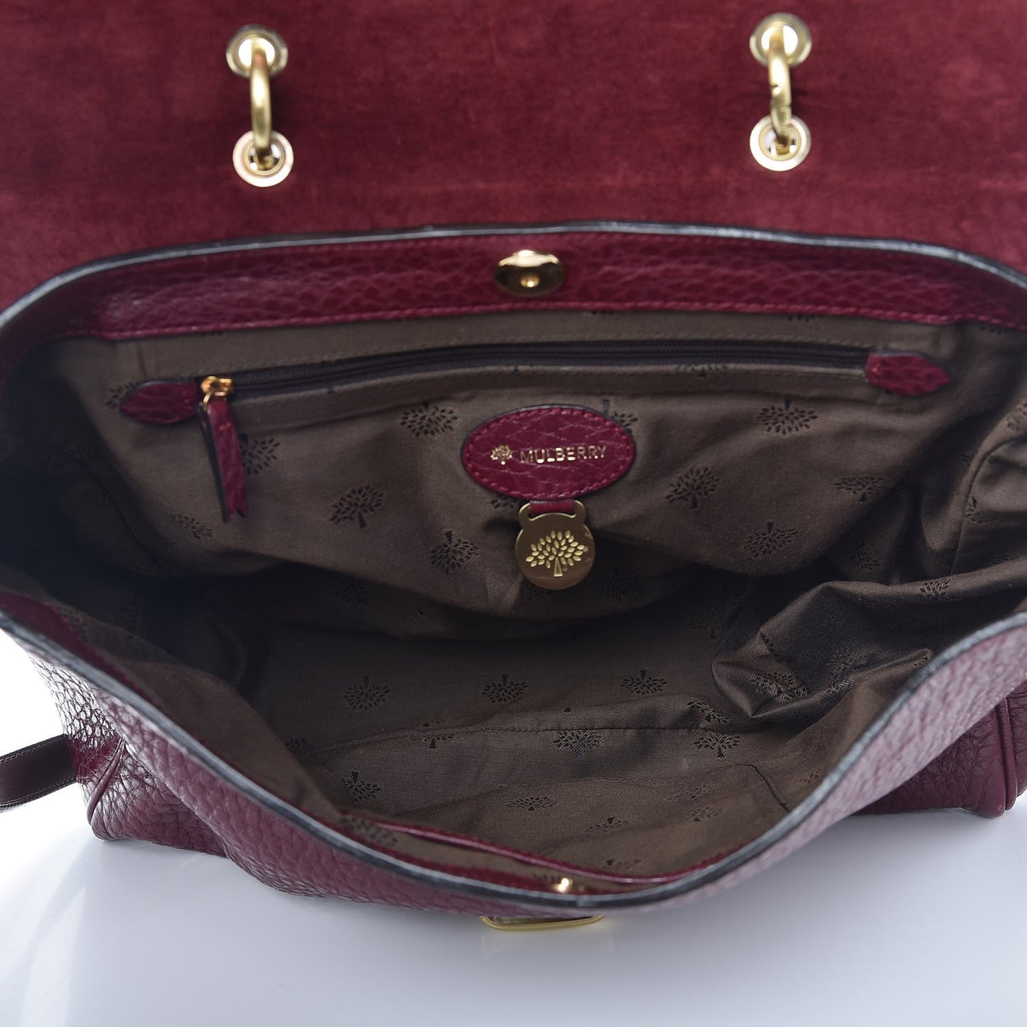 Shiny Grain Polly Push Lock Satchel Conker