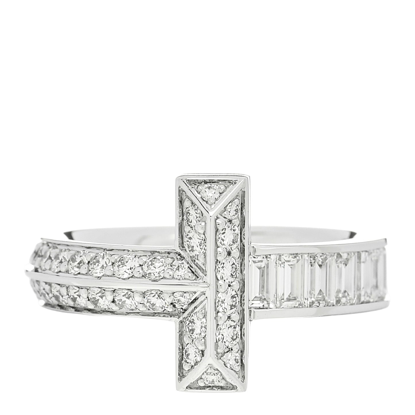 18K White Gold Diamond T T1 Baguette Ring 54 7
