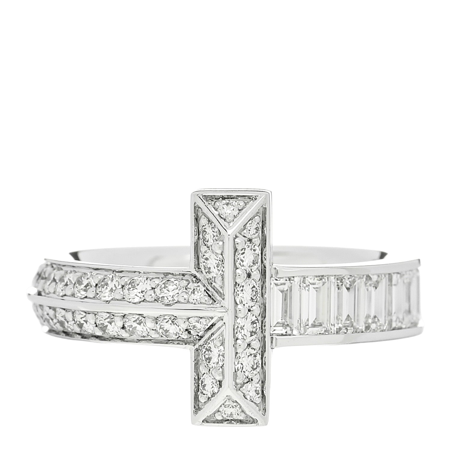 Tiffany 18K White Gold Diamond T T1 Baguette Ring 54 7 1 of 6