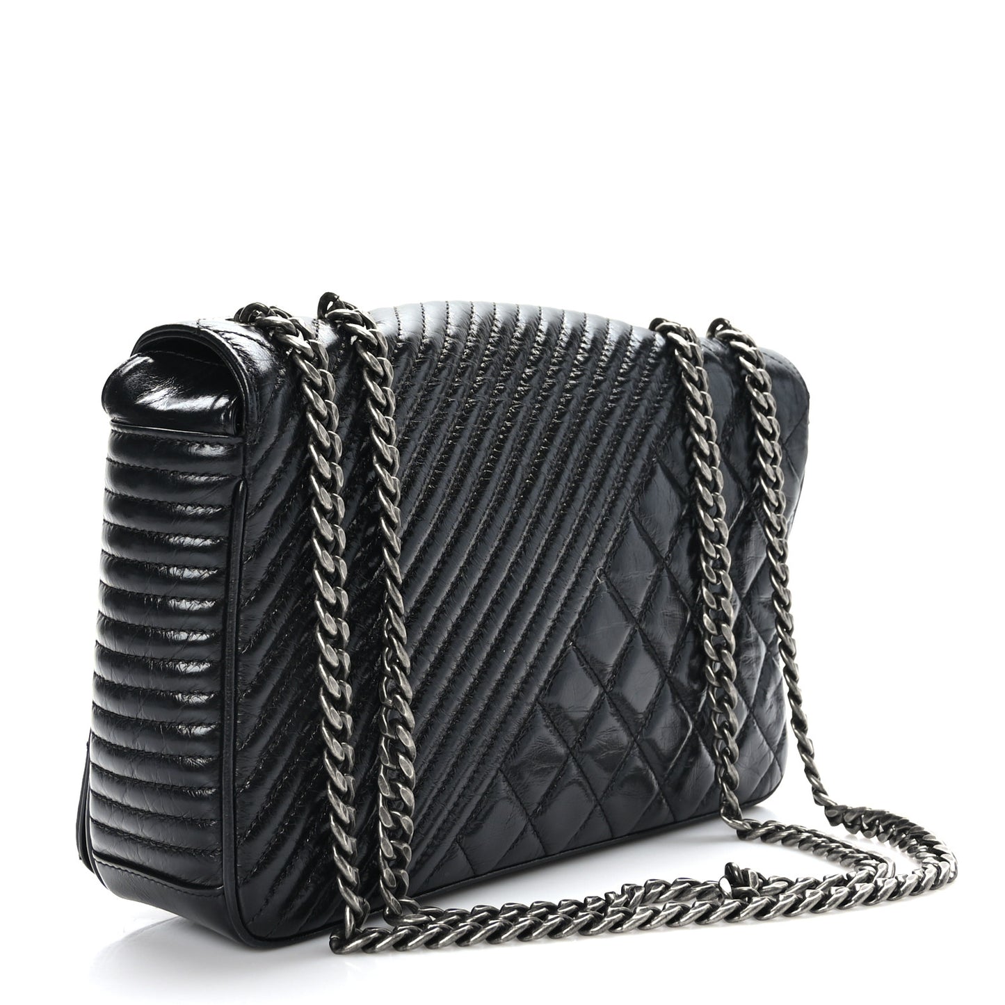 Glazed Calfskin Quilted Medium Coco Boy Flap Black