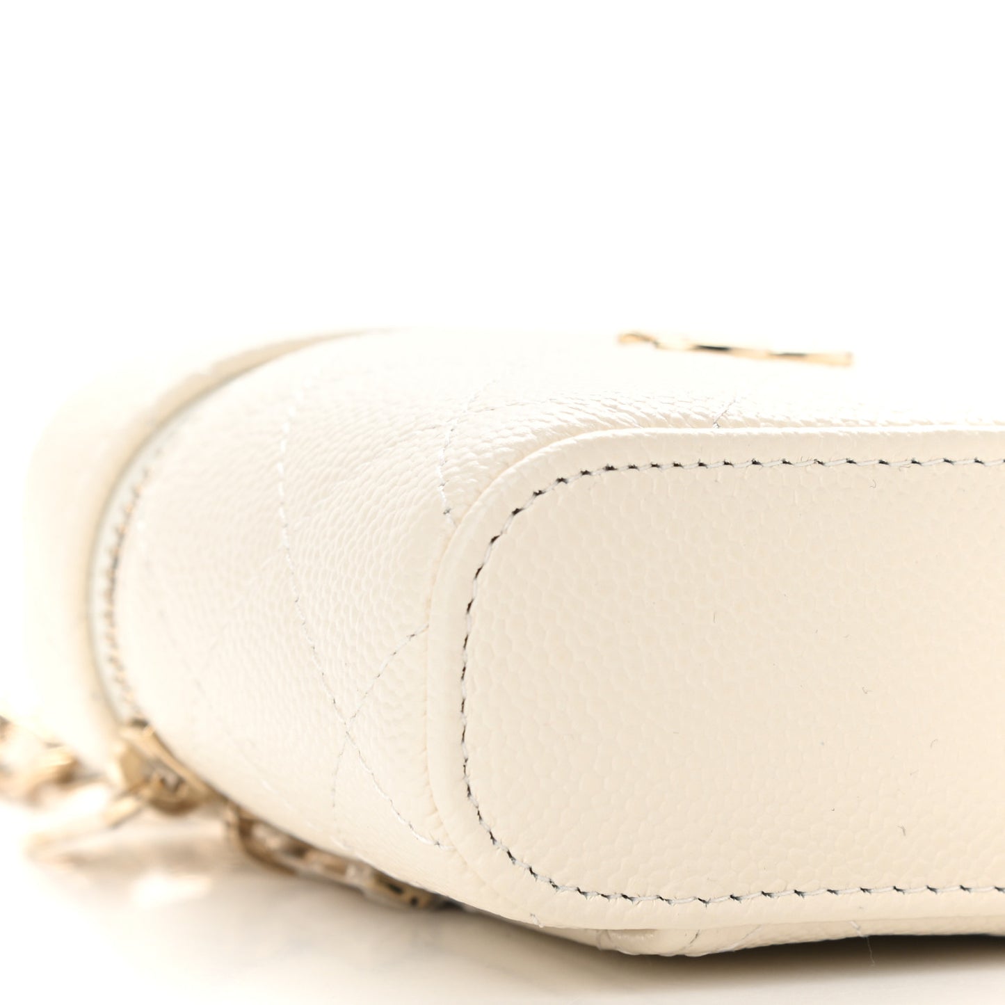 Caviar Quilted Small Handle With Care Vanity Case With Chain White