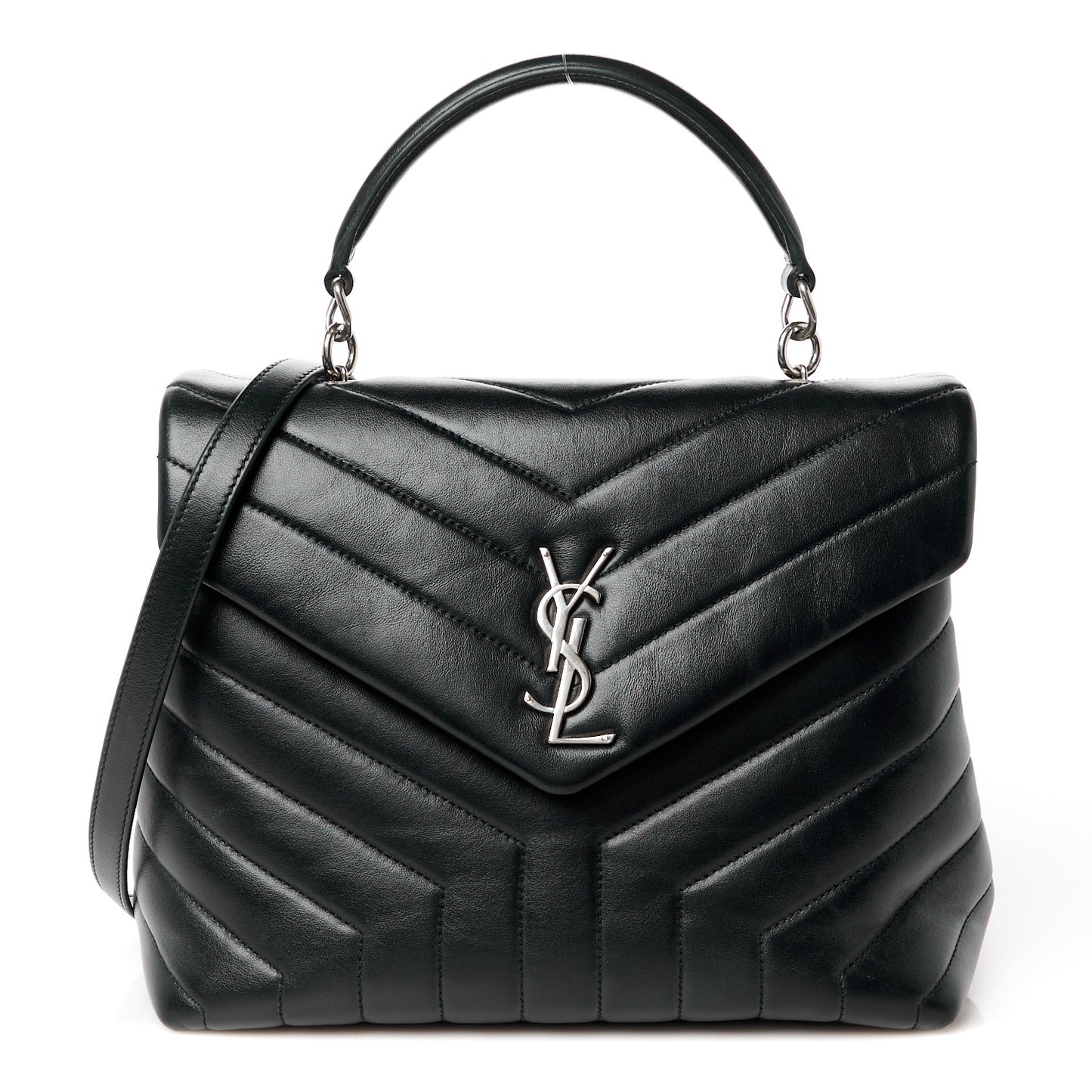 Calfskin Y Quilted Monogram Medium Loulou Satchel Black