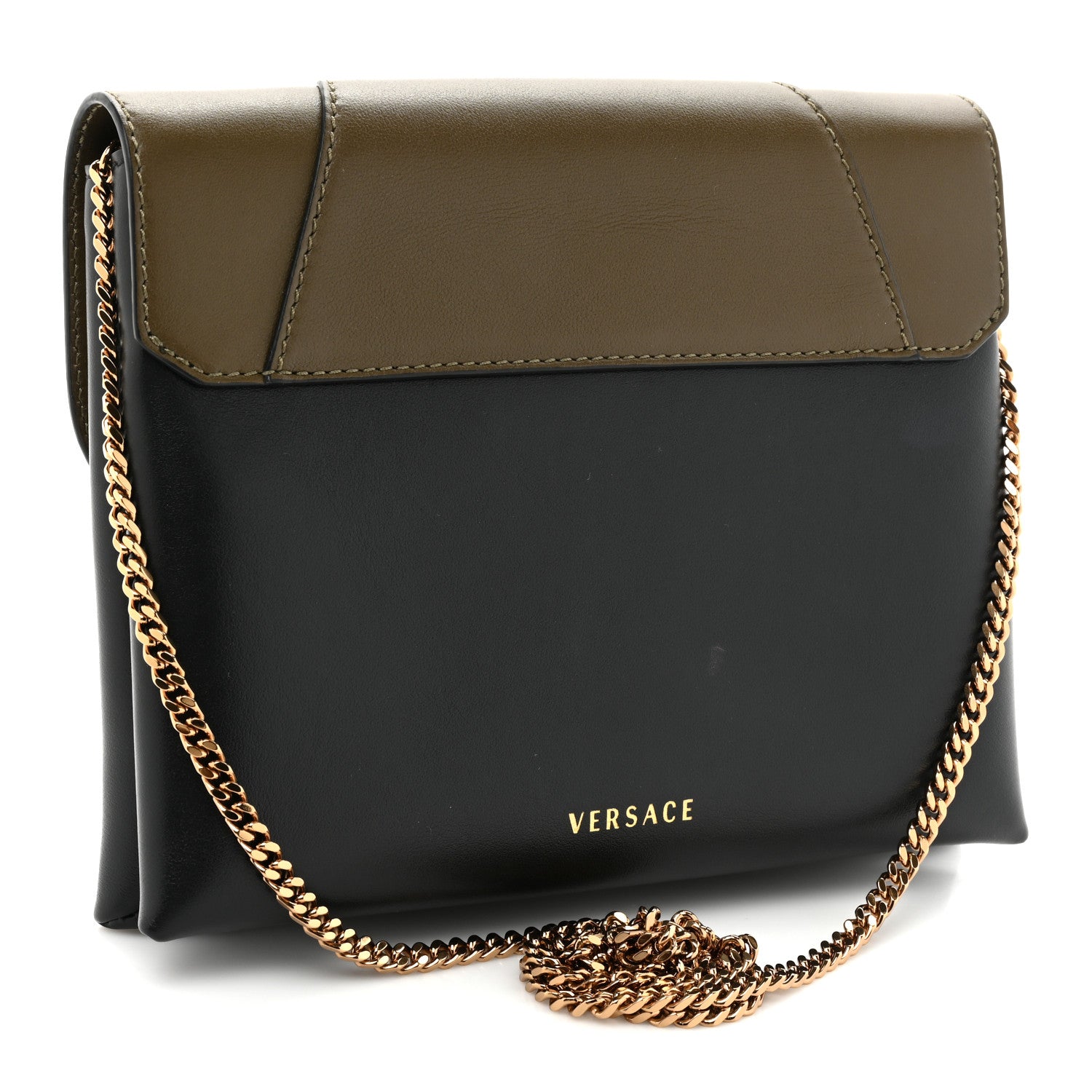 Versace Vitello Virtus Chain Clutch Black Khaki 3 of 12