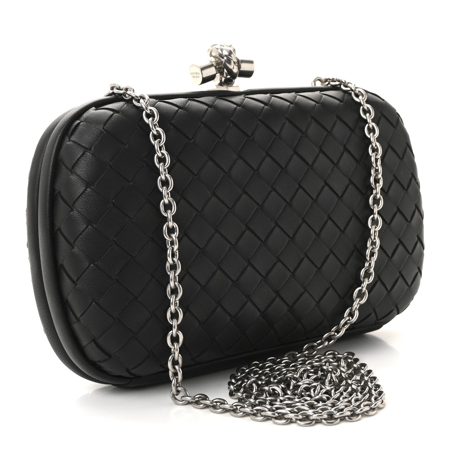 Nappa Intrecciato Chain Knot Clutch Black