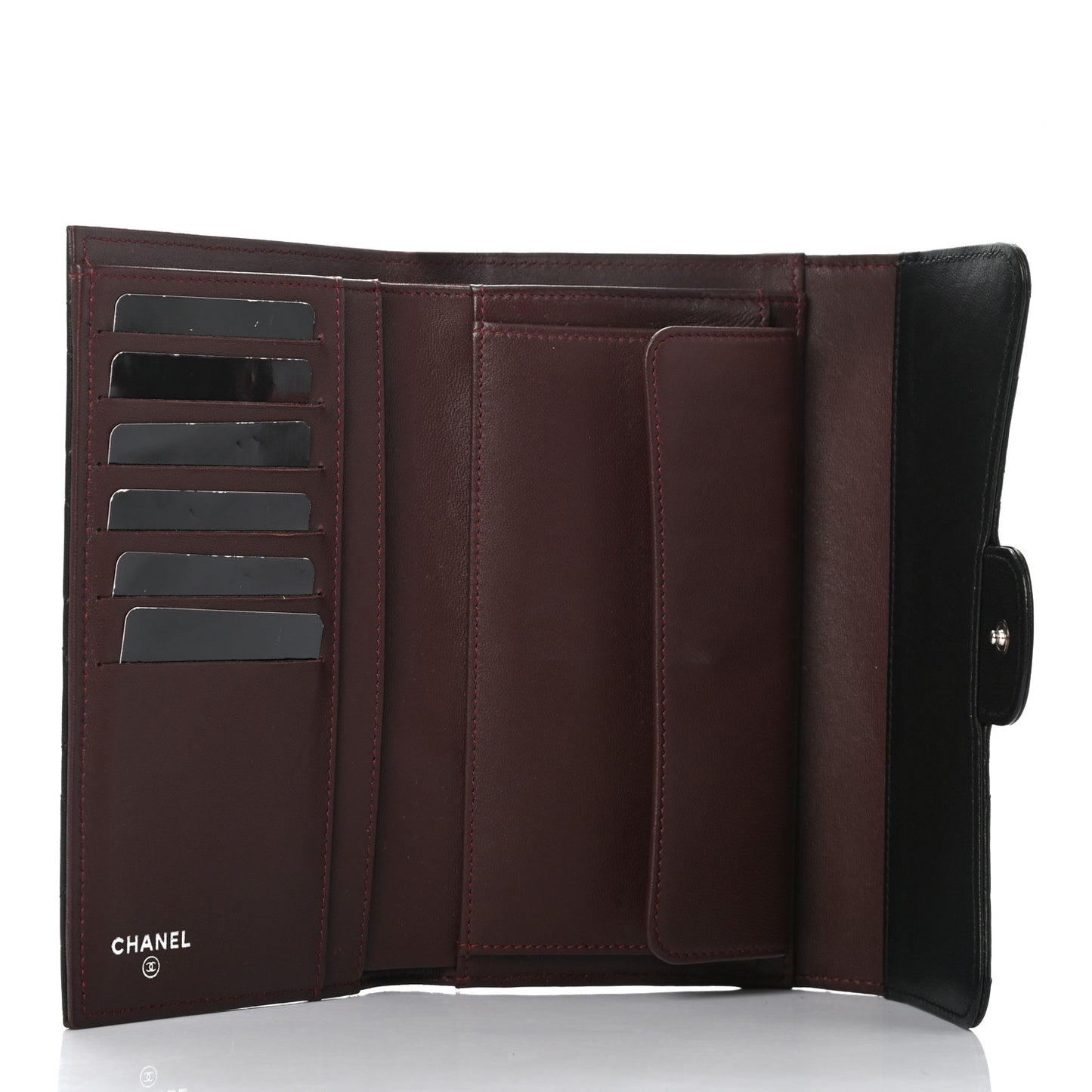 Lambskin Quilted Large Gusset Flap Wallet Black