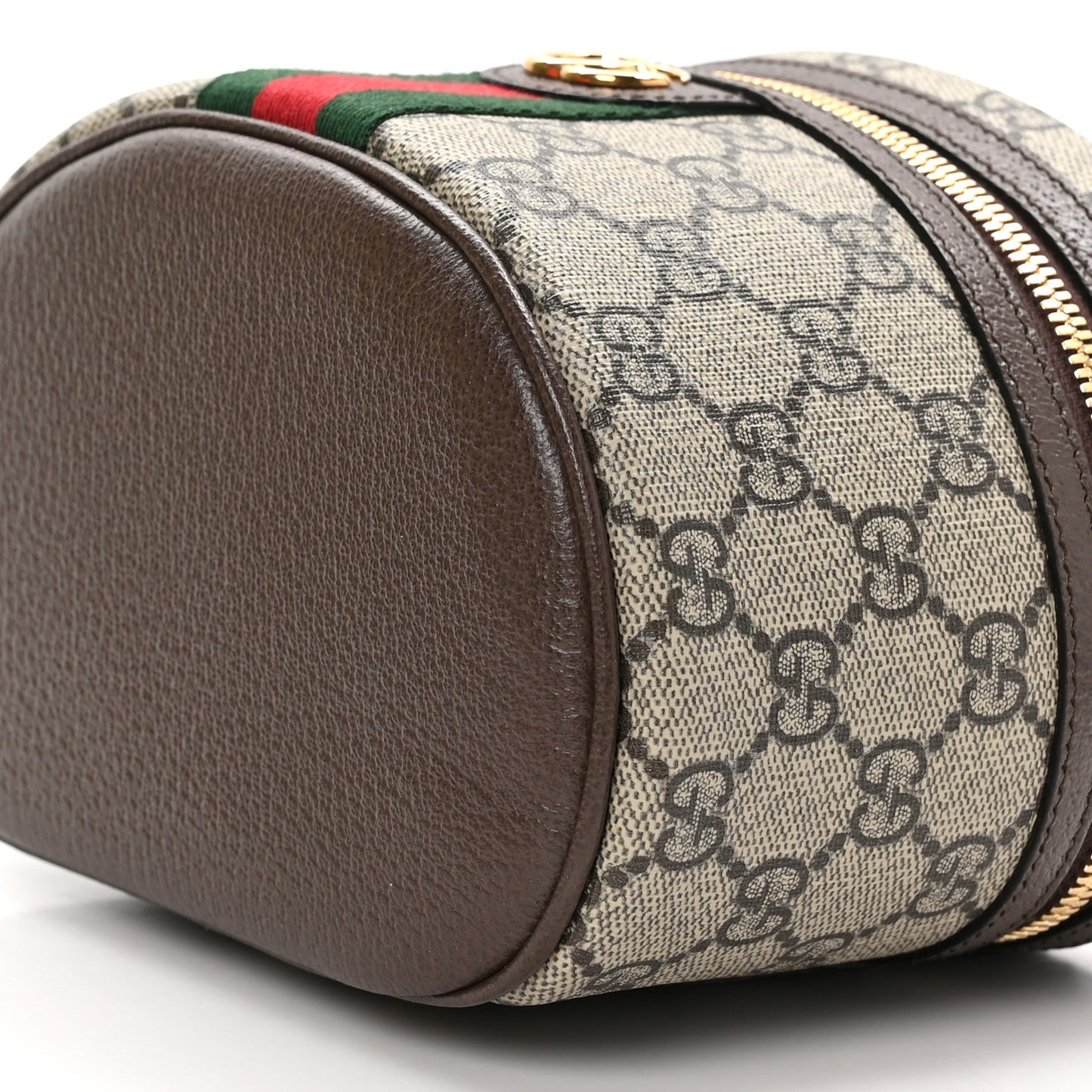 GG Supreme Monogram Textured Calfskin Web Ophidia Vanity Cosmetic Case Beige Ebony New Acero