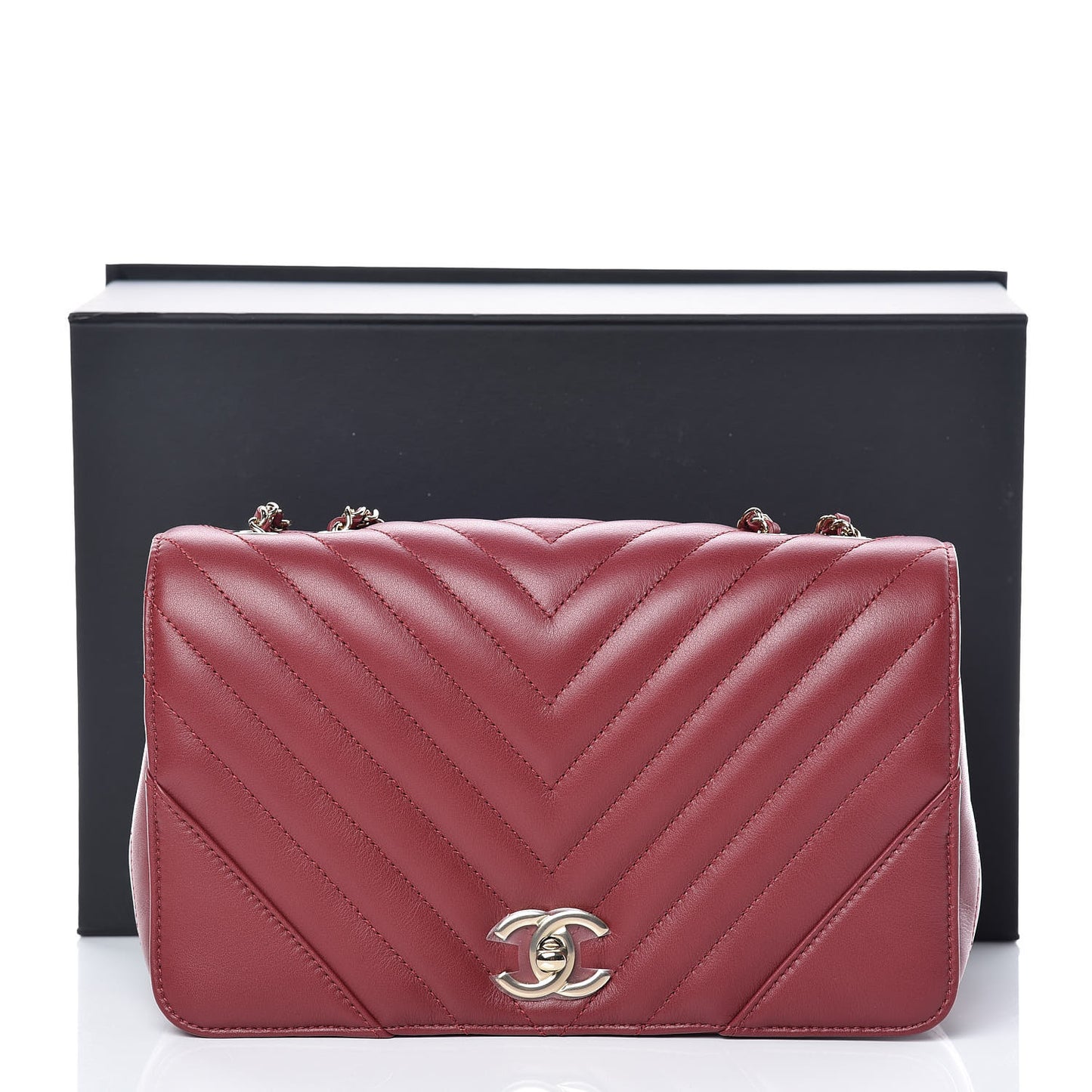 Calfskin Chevron Quilted Statement Flap Red