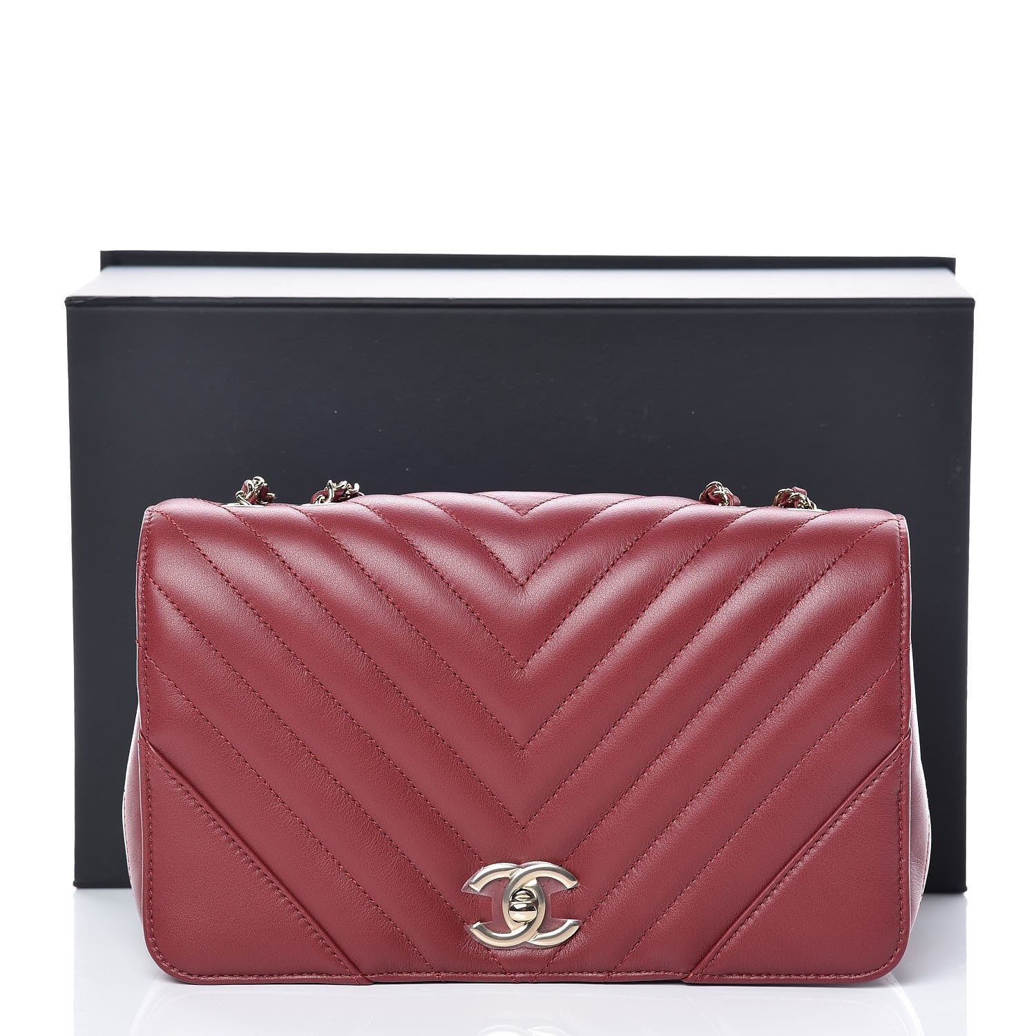 Chanel Calfskin Chevron Quilted Statement Flap Red 10 of 10