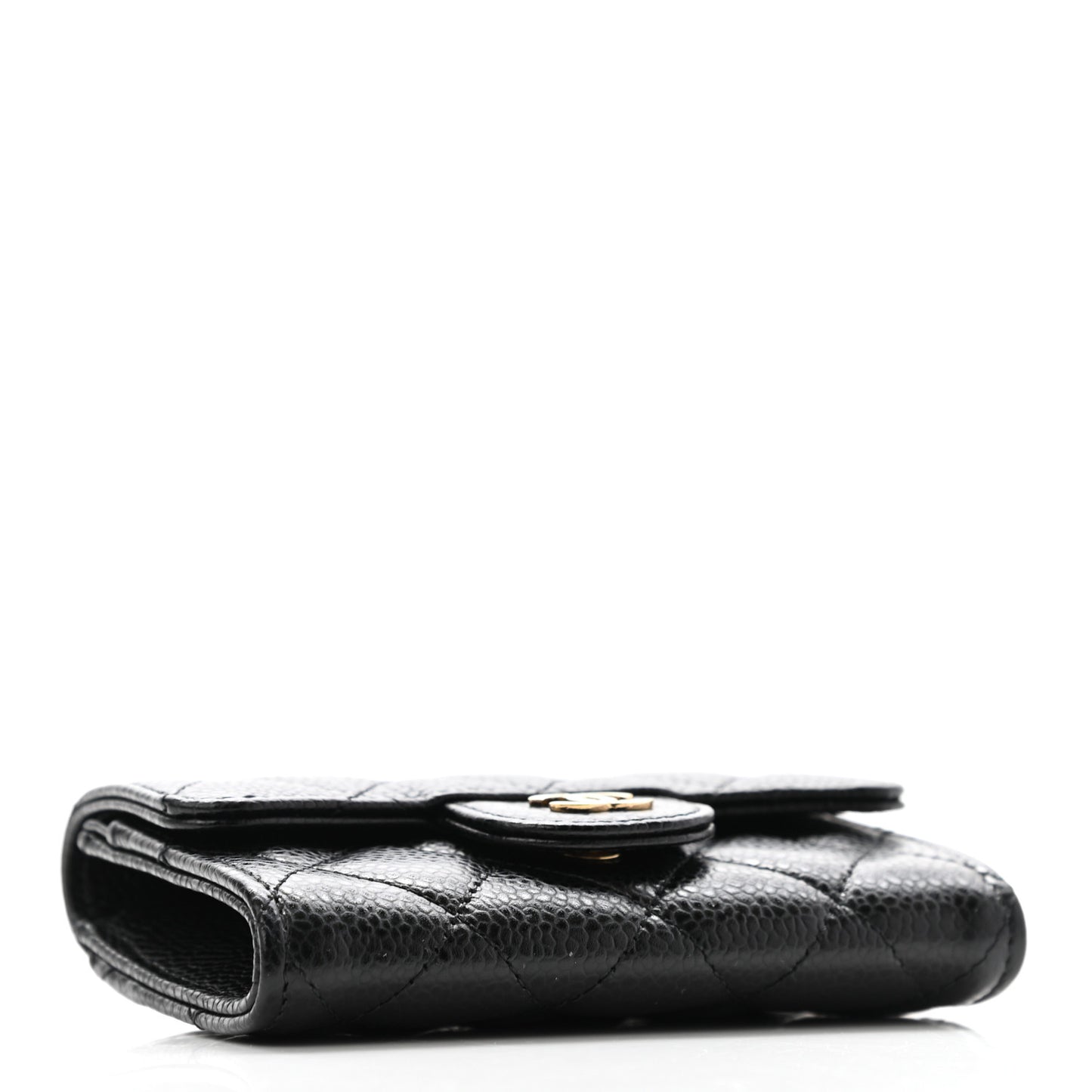 Caviar Quilted Flap Card Holder Wallet Black