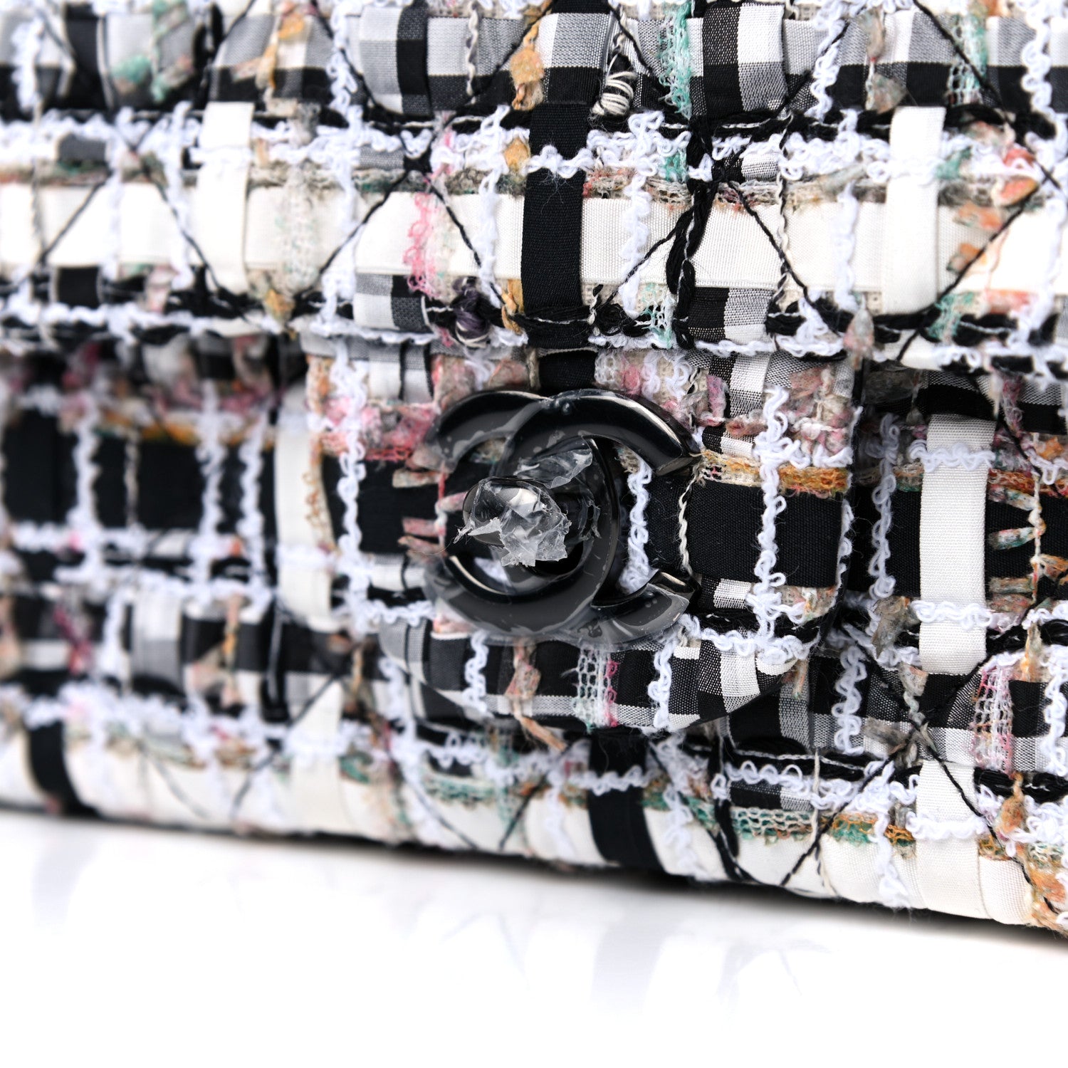 Chanel Tweed Quilted Mini Rectangular Flap White Black Multicolor 10 of 10